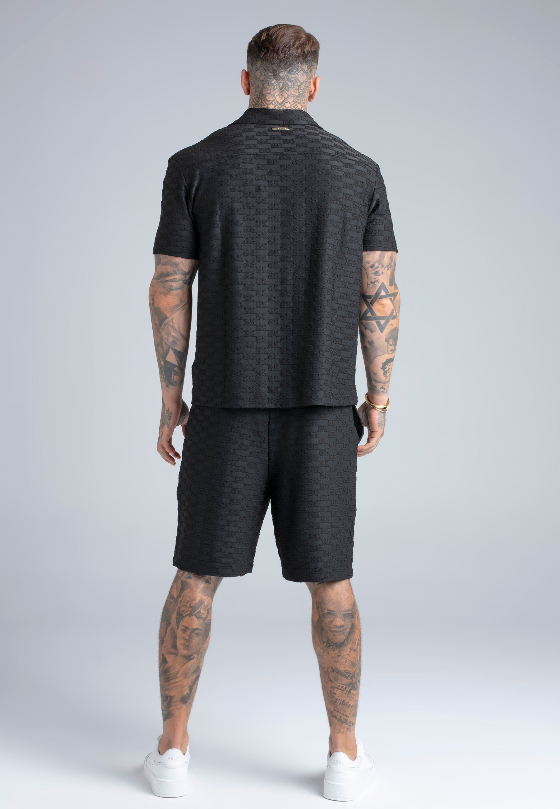 Towelling Shirt in Black Hemden SikSilk