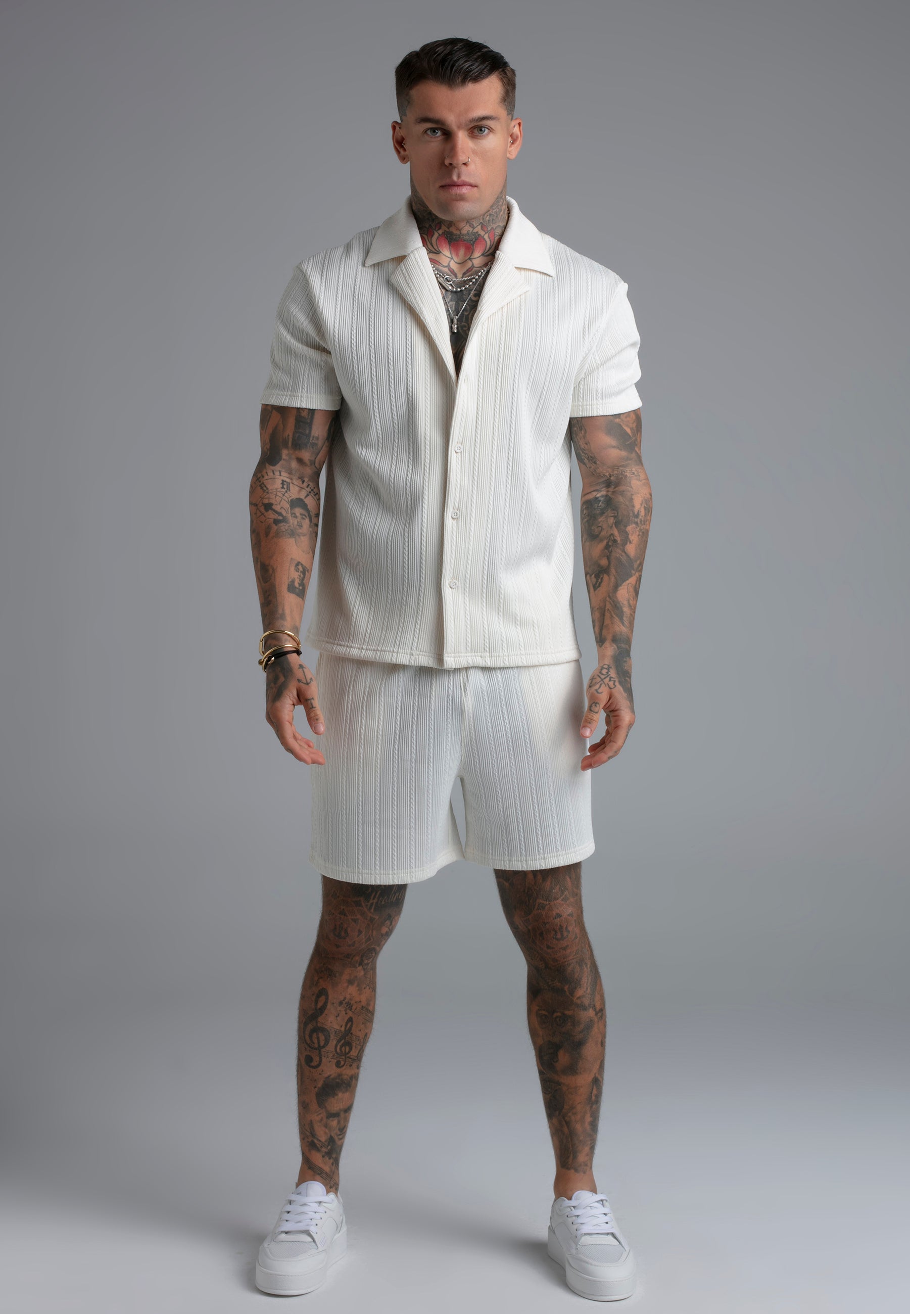 Textured Shorts in Ecru Shorts SikSilk