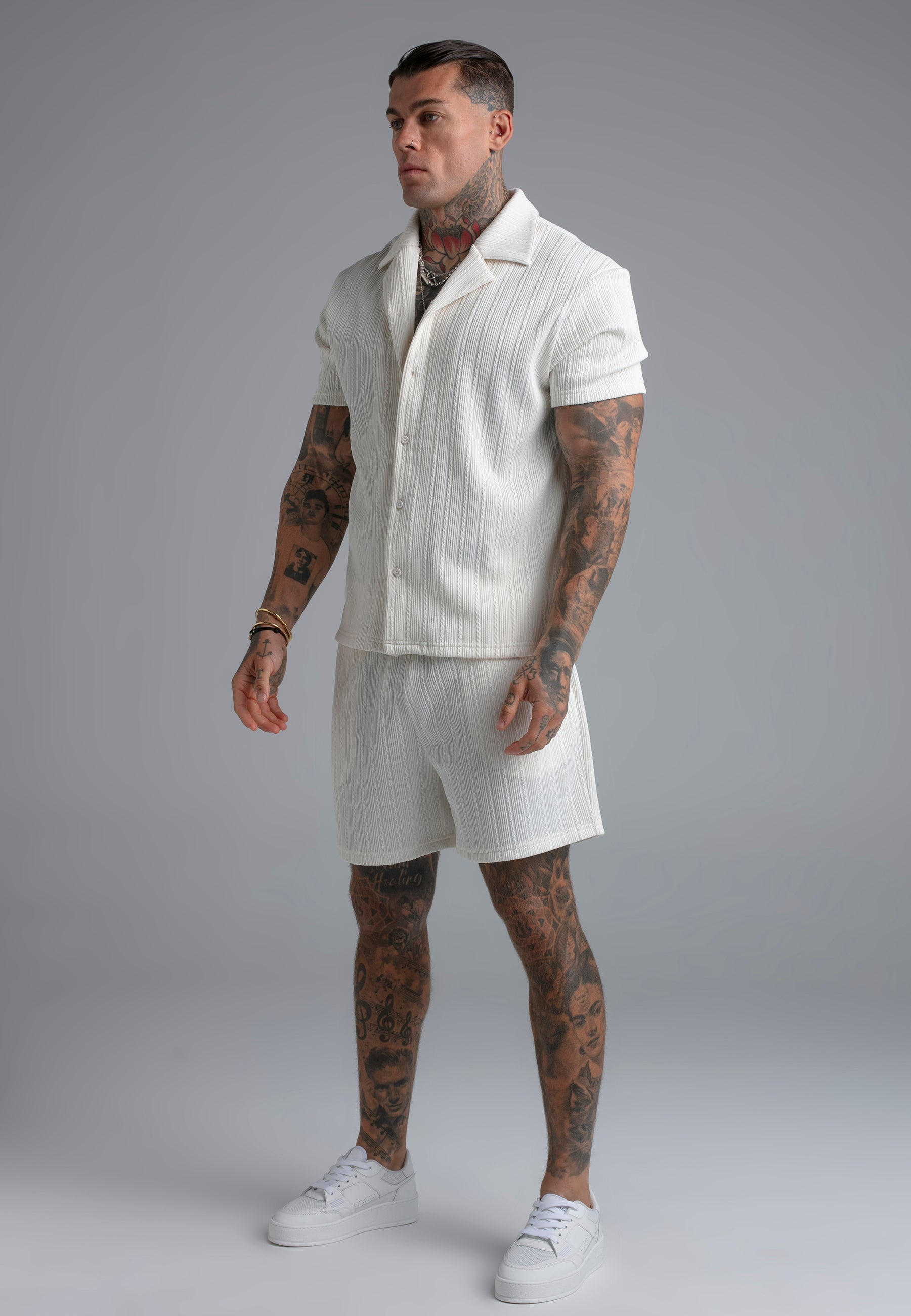 Textured Shorts in Ecru Shorts SikSilk
