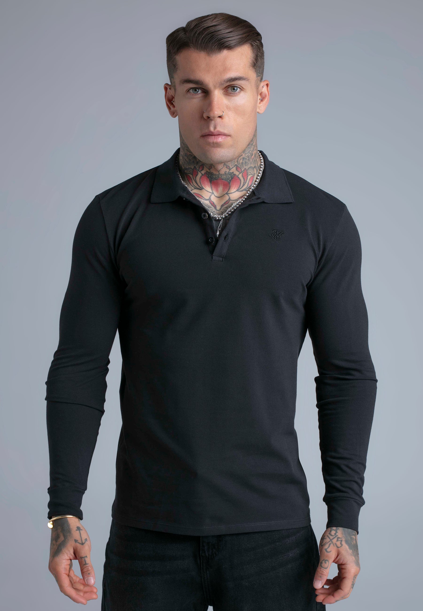LS Button Polo in Black T-Shirts SikSilk