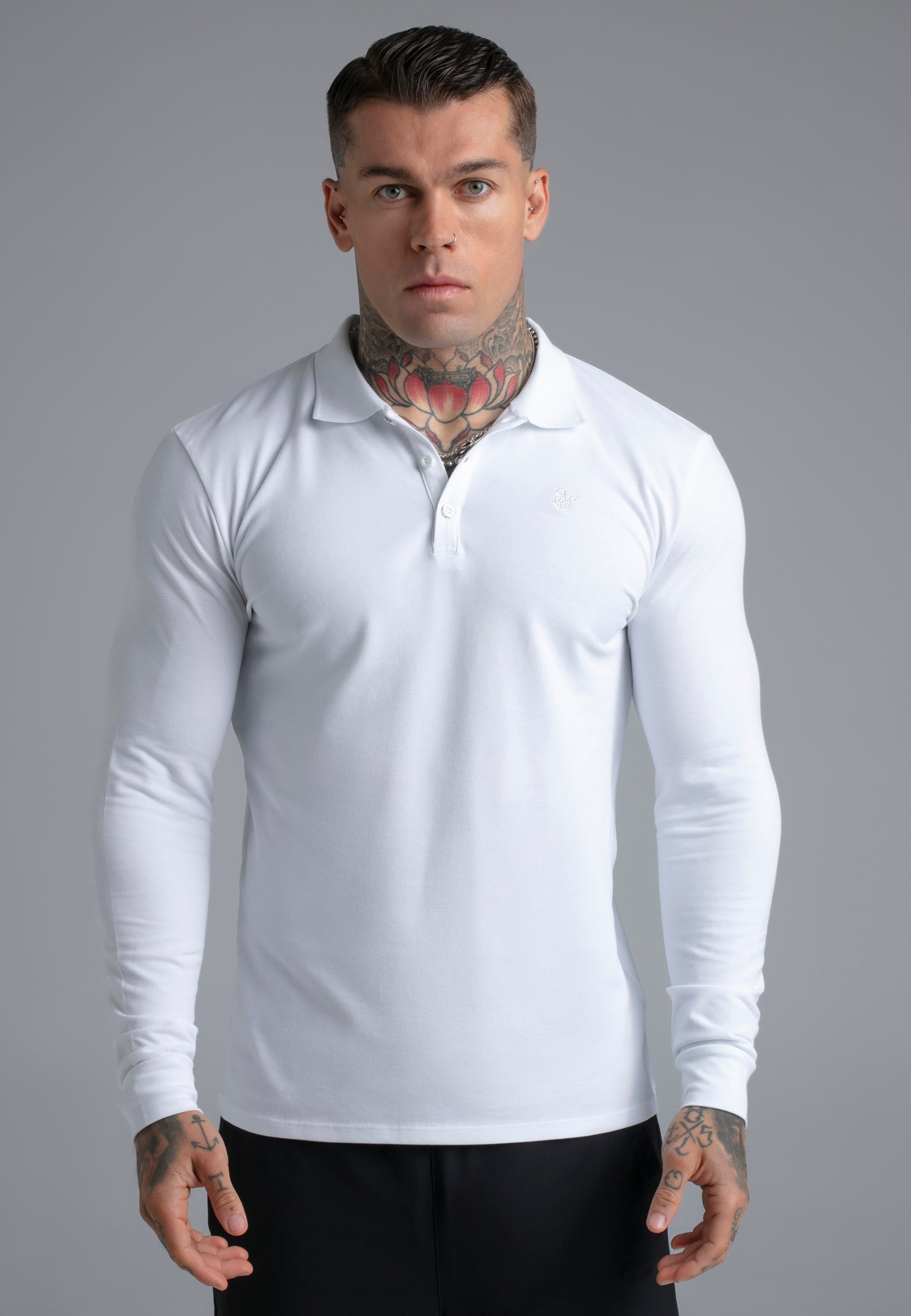 LS Button Polo in White T-Shirts SikSilk