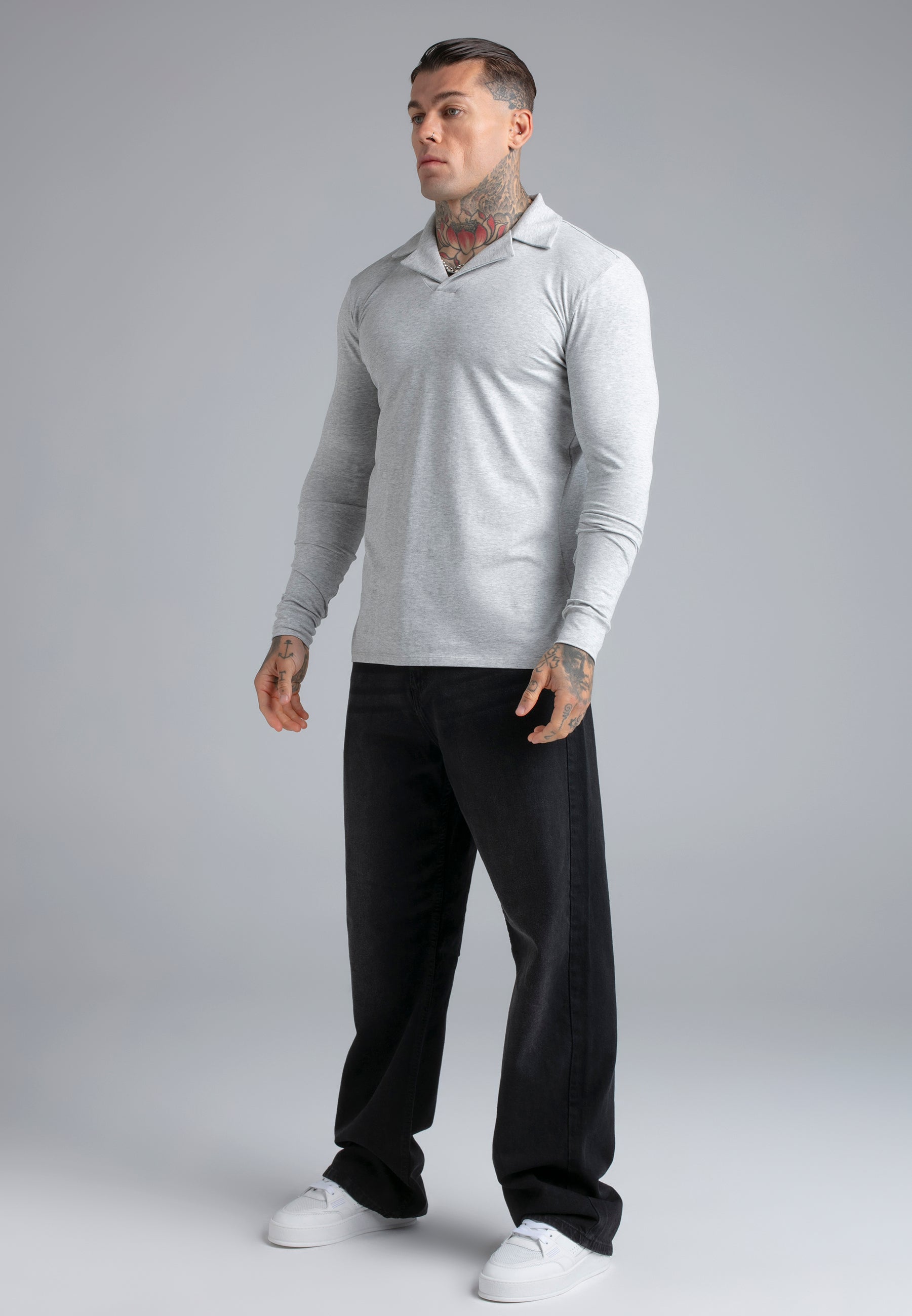 LS Revere Polo in Grey Marl T-Shirts SikSilk