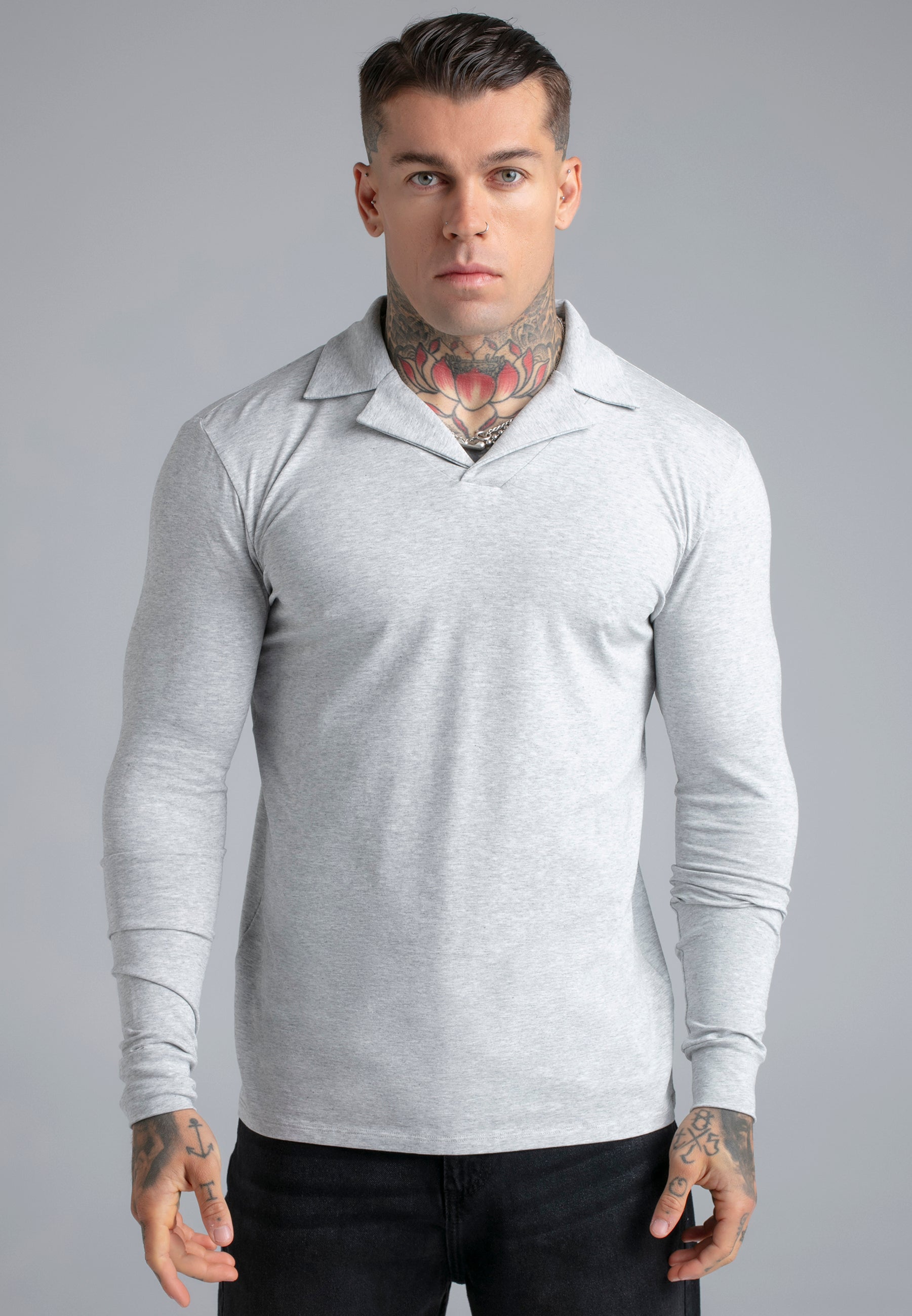 LS Revere Polo in Grey Marl T-Shirts SikSilk