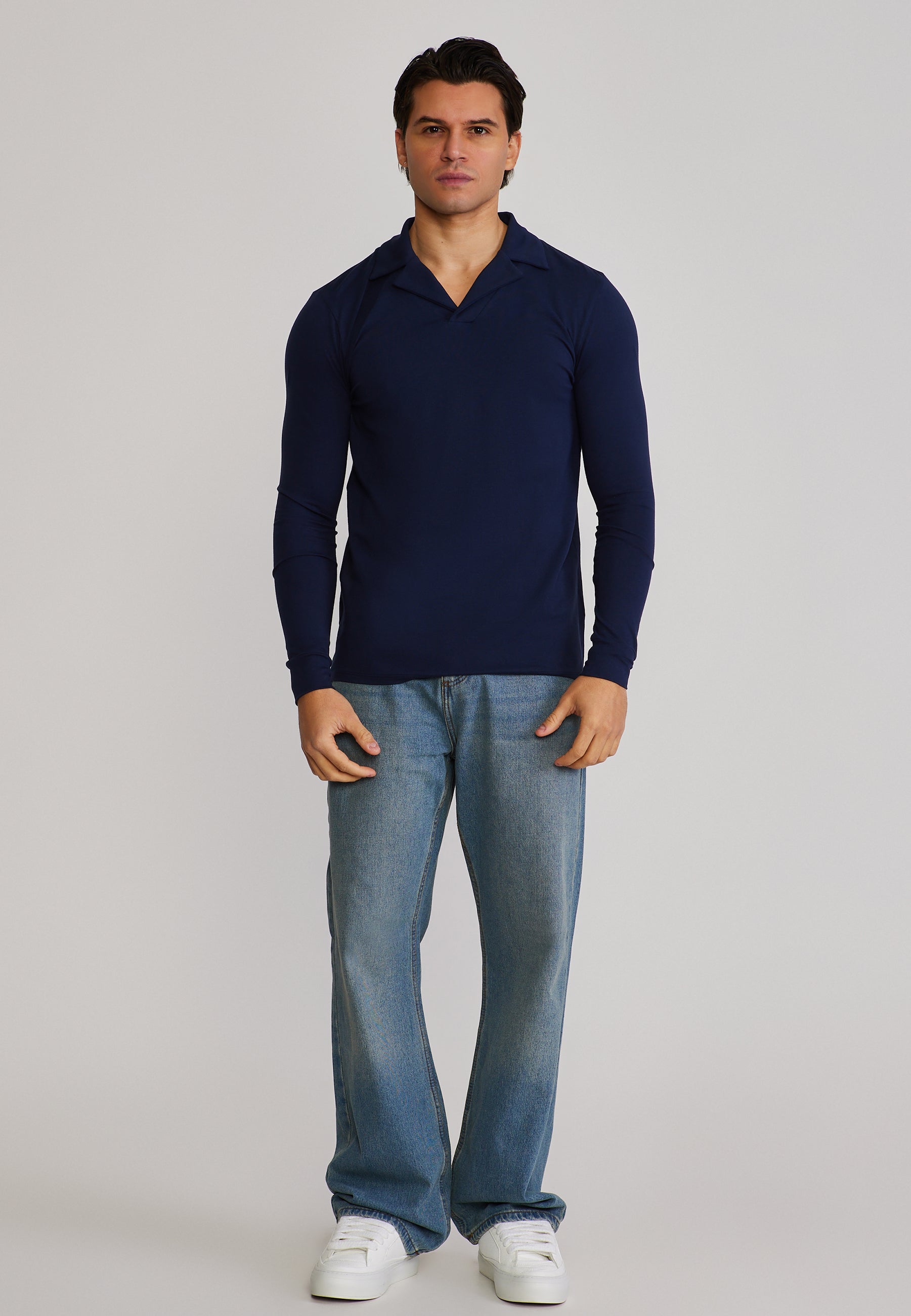 LS Revere Polo in Navy T-Shirts SikSilk