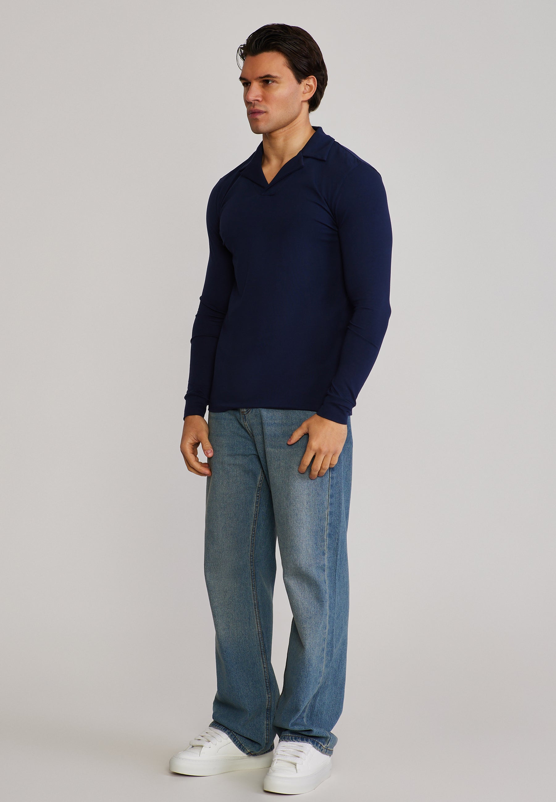 LS Revere Polo in Navy T-Shirts SikSilk