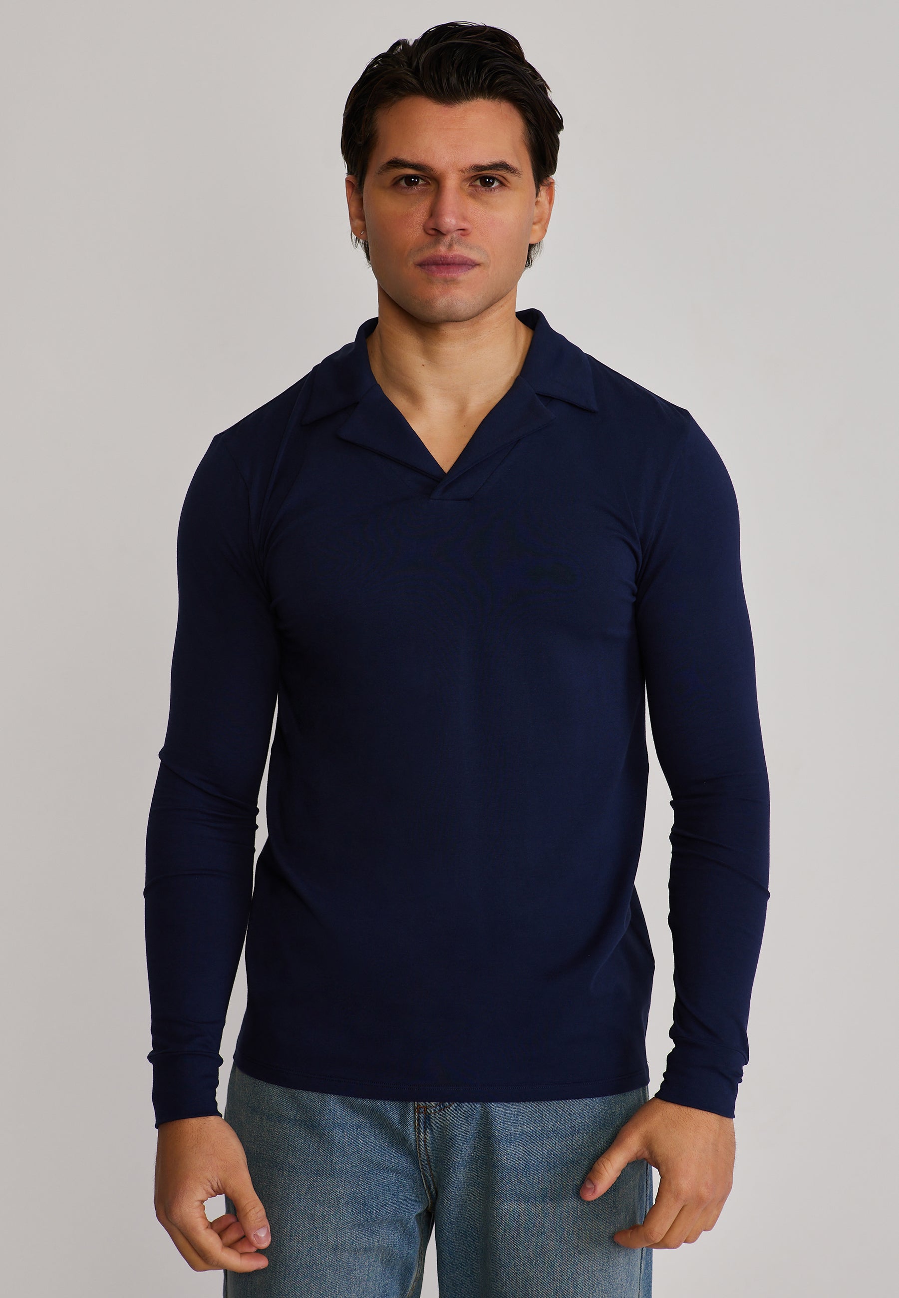 LS Revere Polo in Navy T-Shirts SikSilk