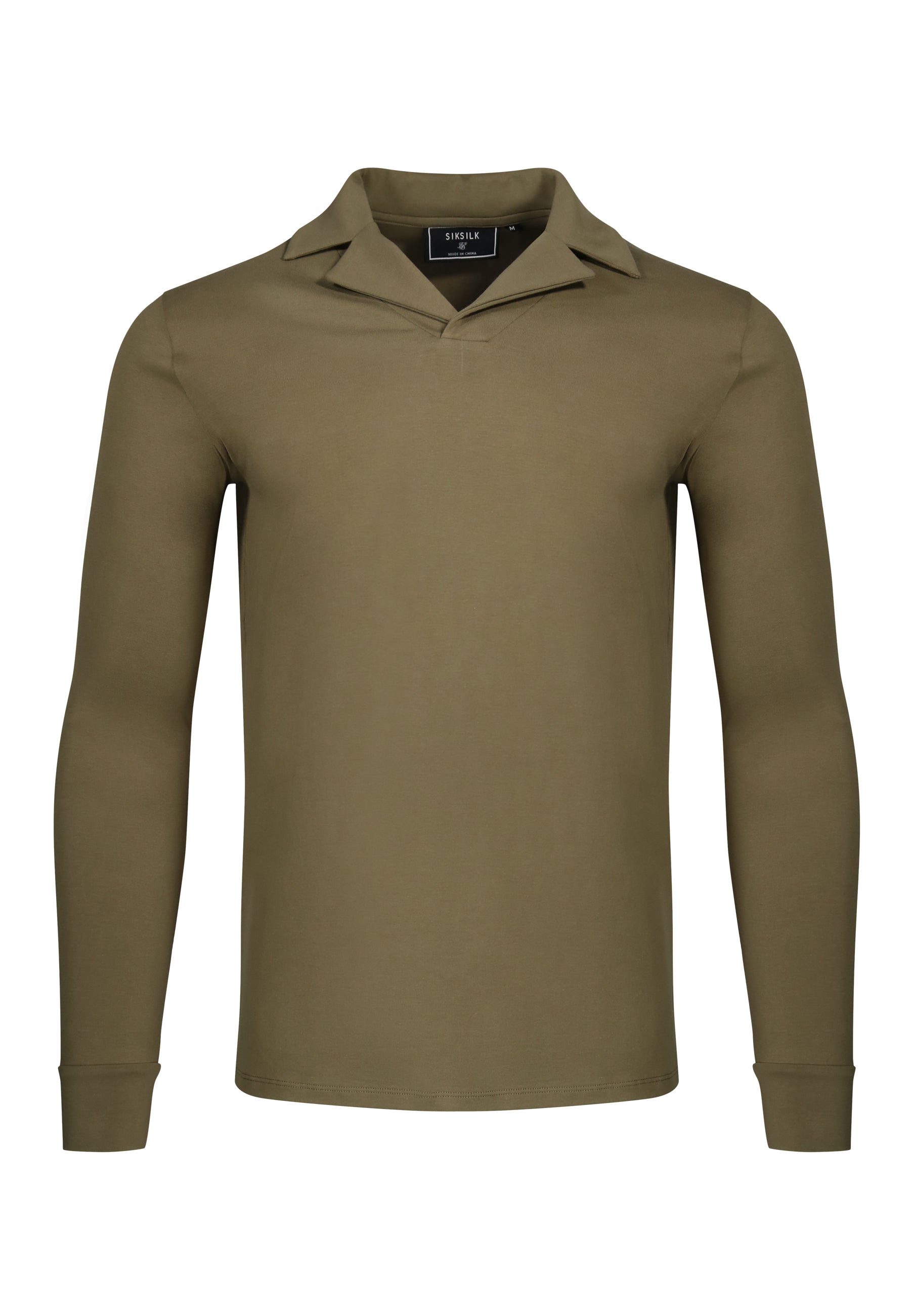 Longlseeved Revere Polo in Khaki Green T-Shirts SikSilk