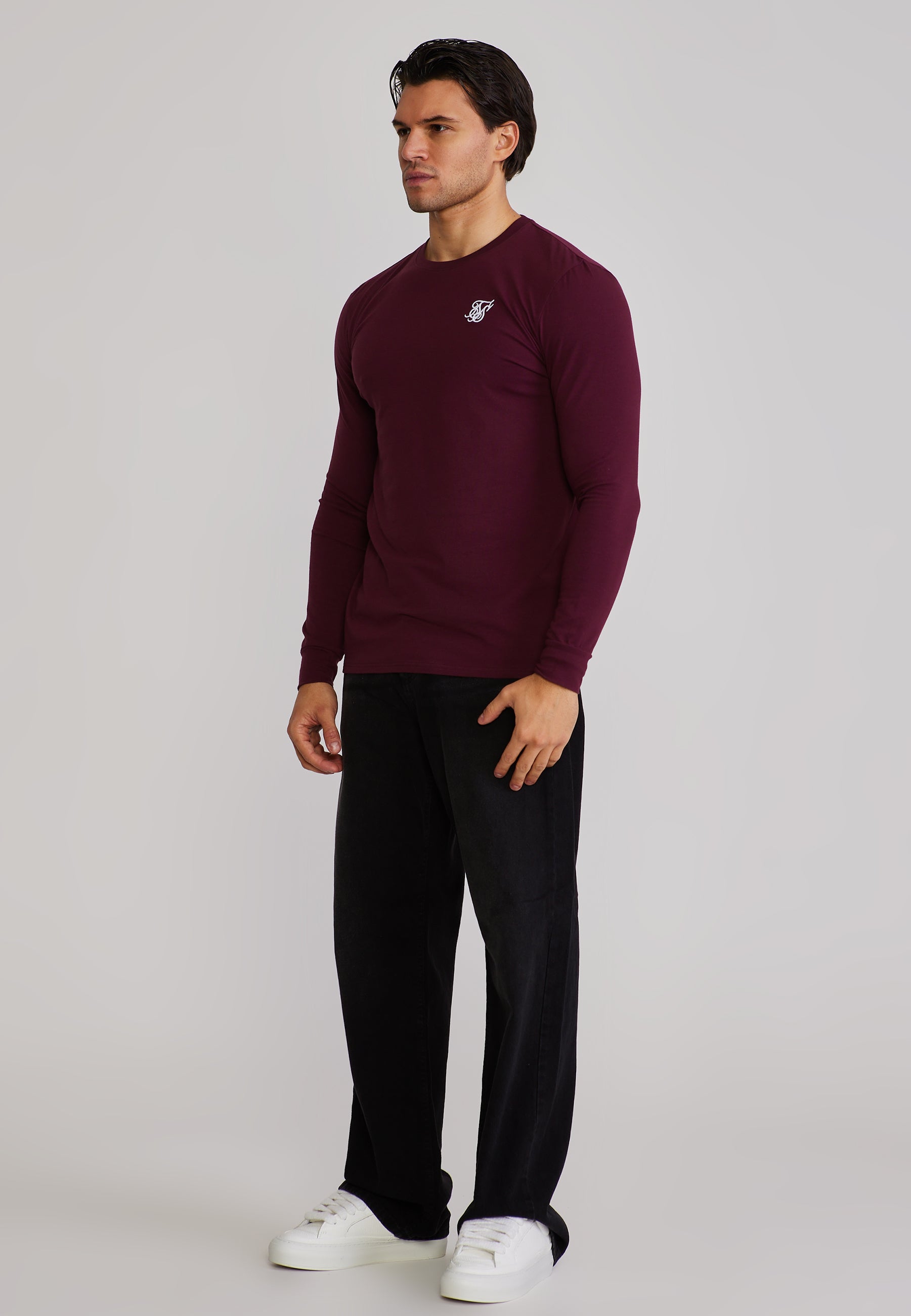 Essentials LS T-Shirt in Burgundy T-Shirts SikSilk
