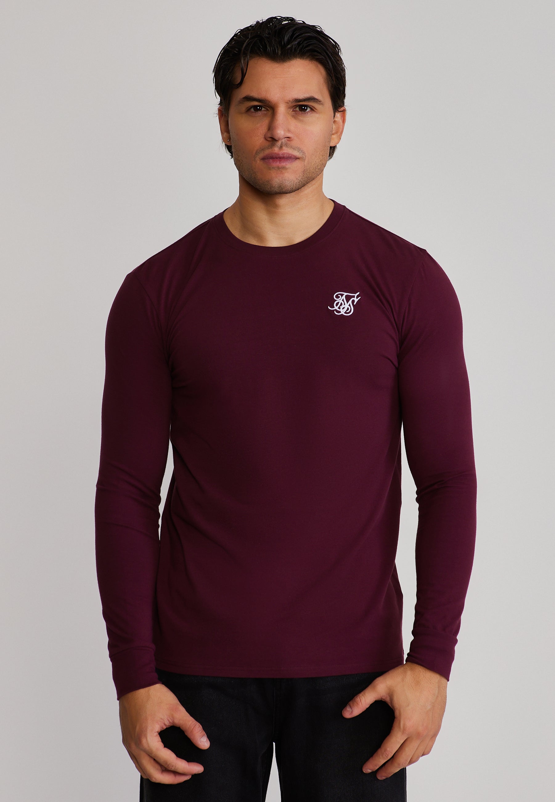 Essentials LS T-Shirt in Burgundy T-Shirts SikSilk