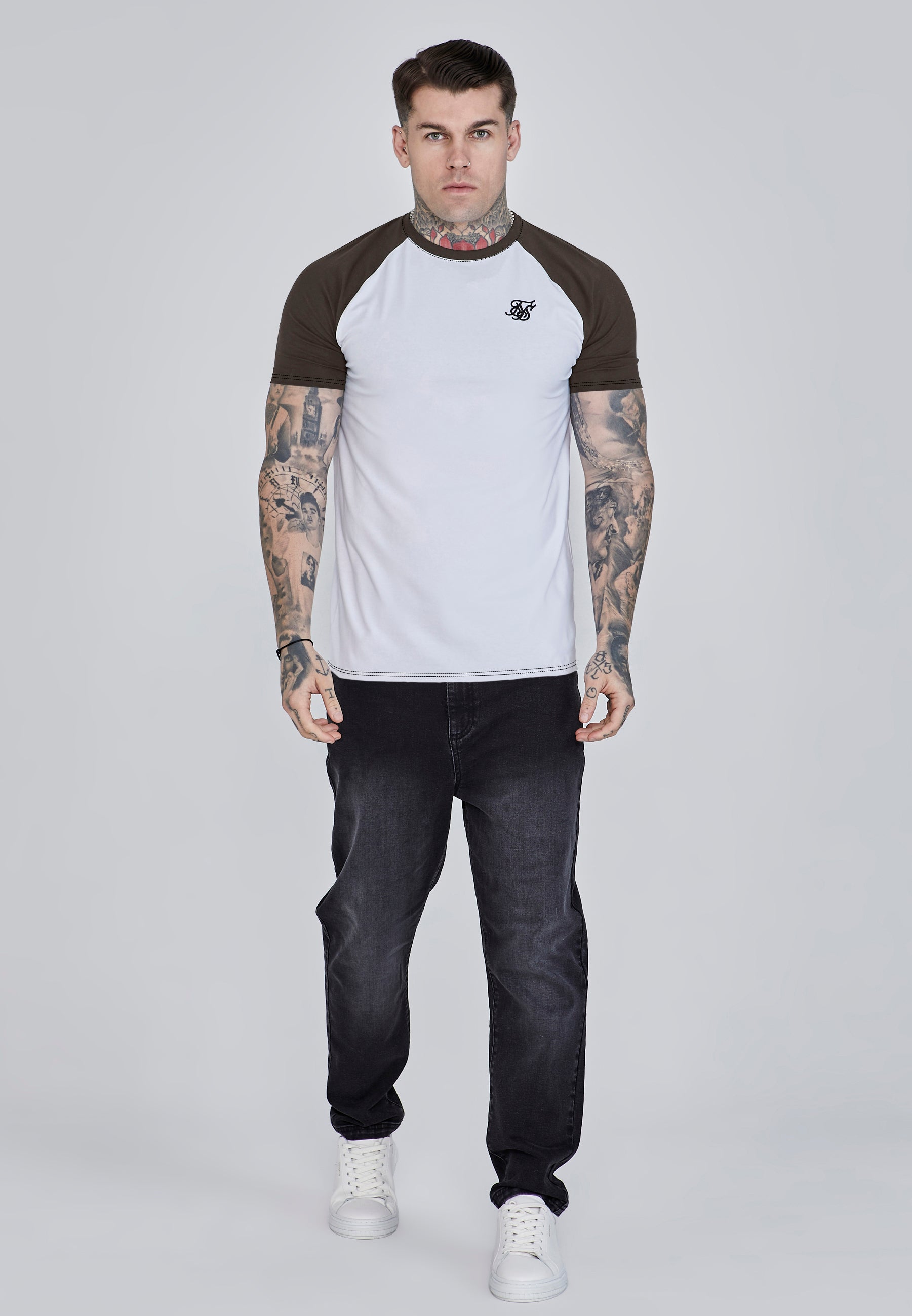 Raglan T-Shirt in White-Brown T-Shirts SikSilk