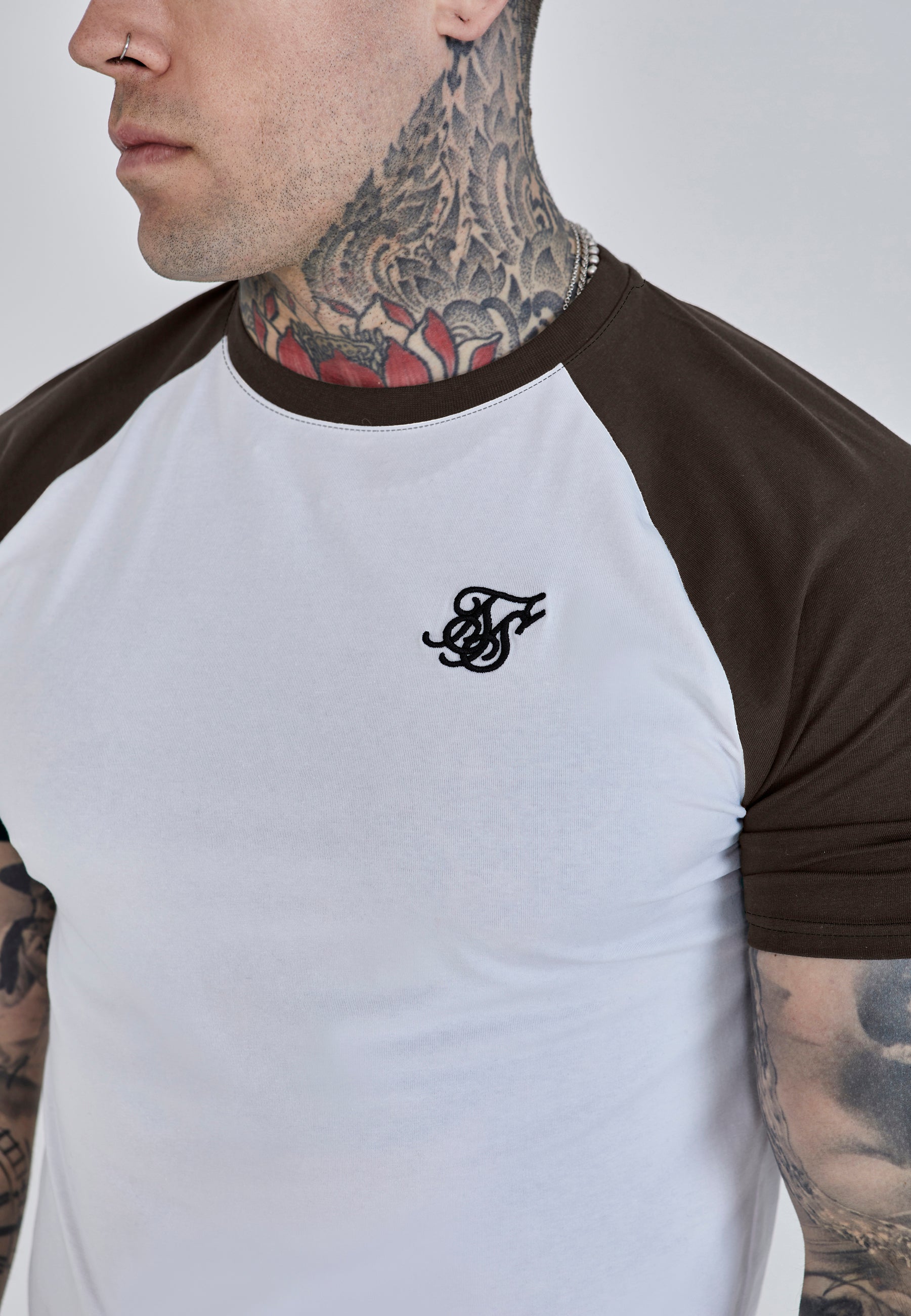 Raglan T-Shirt in White-Brown T-Shirts SikSilk