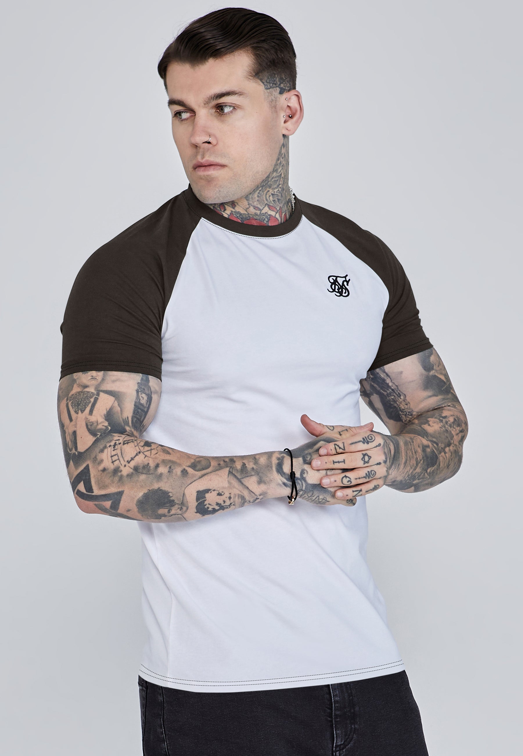 Raglan T-Shirt in White-Brown T-Shirts SikSilk