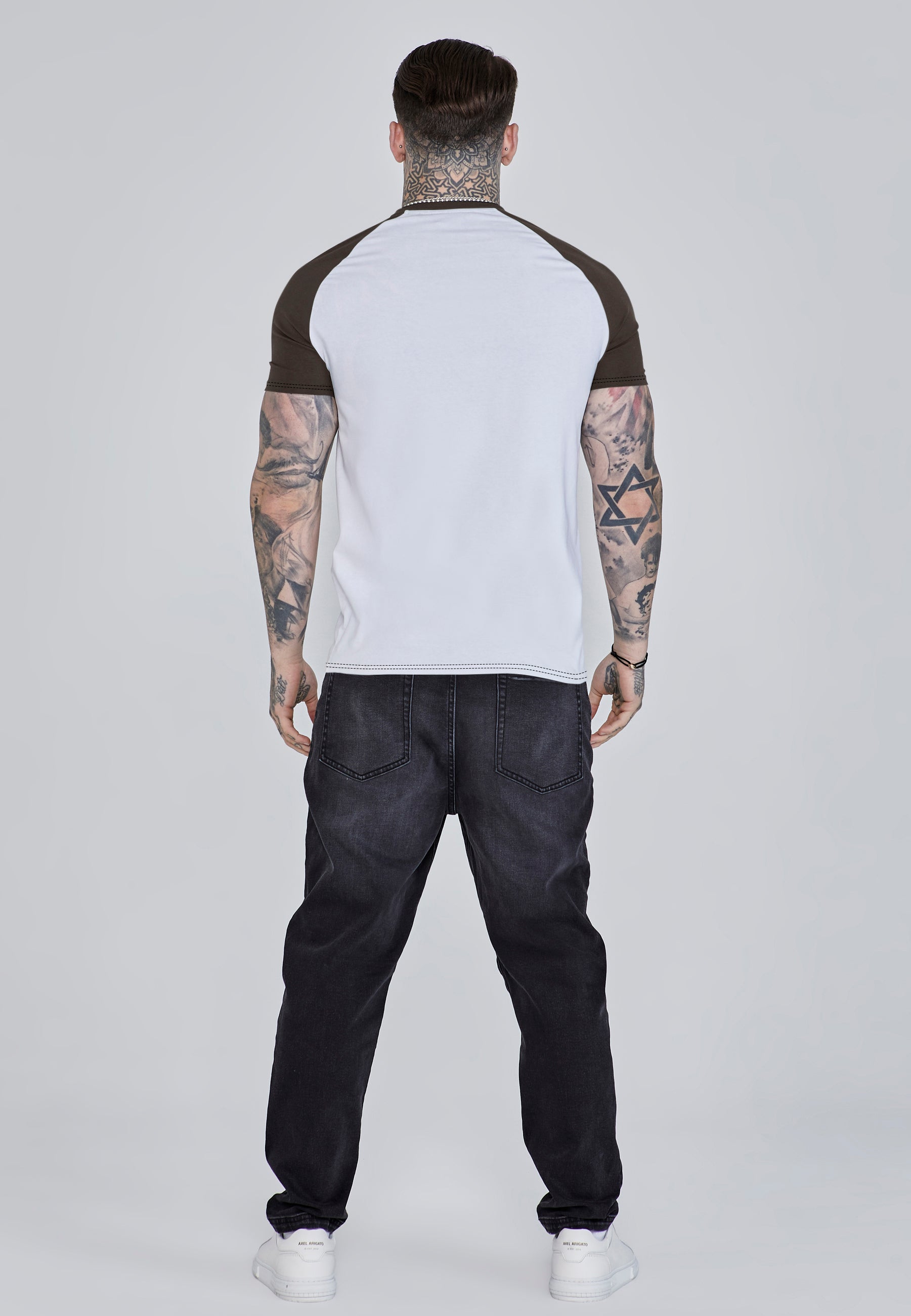 Raglan T-Shirt in White-Brown T-Shirts SikSilk