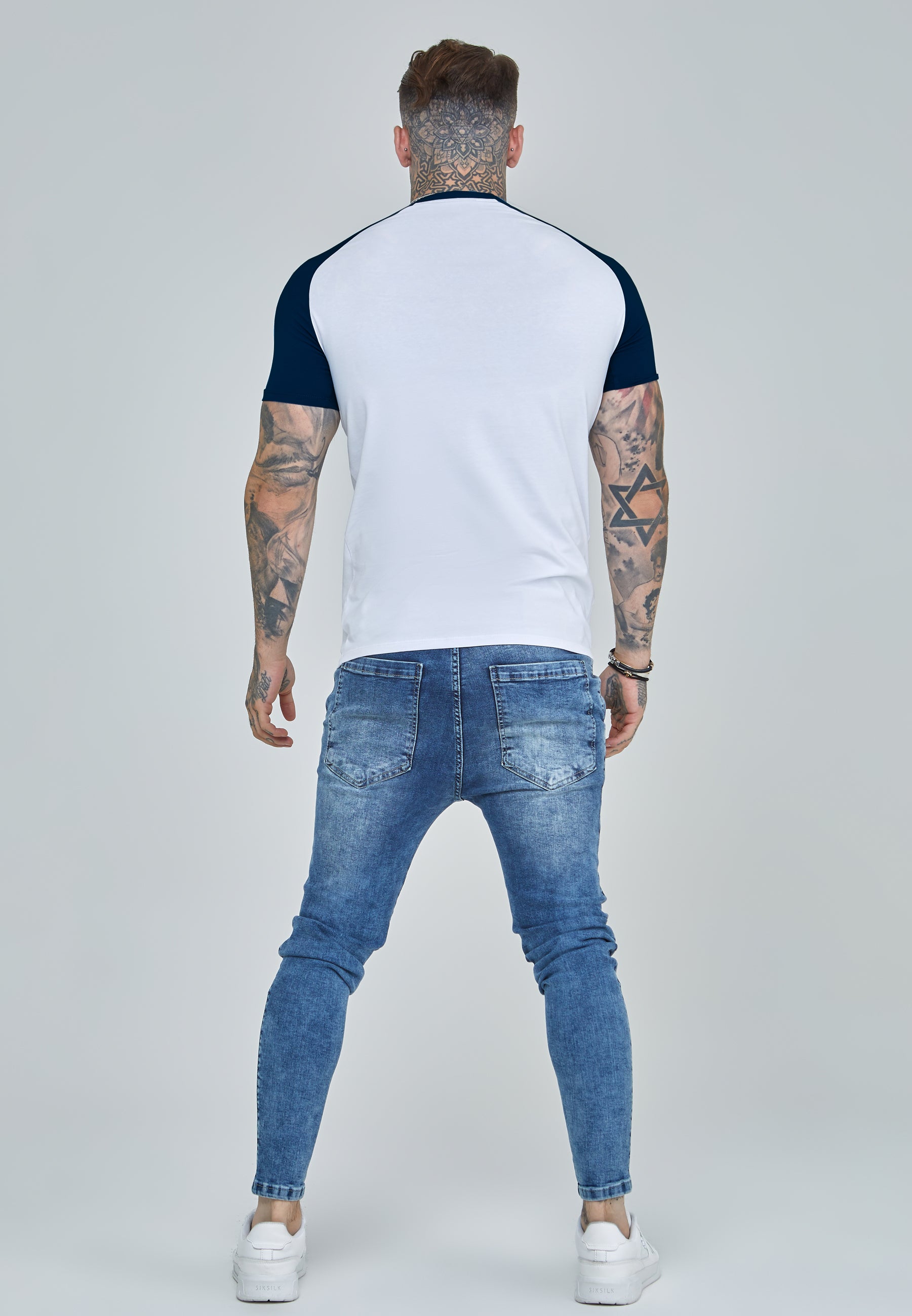 Raglan T-Shirt in White-Navy T-Shirts SikSilk