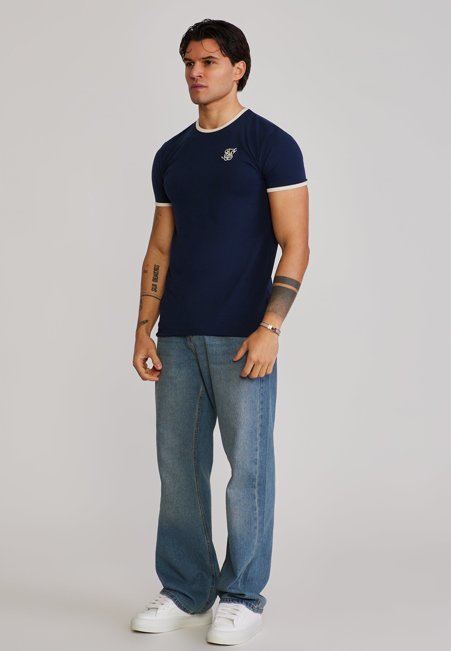 Ringer T-Shirt in Navy-Ecru T-Shirts SikSilk
