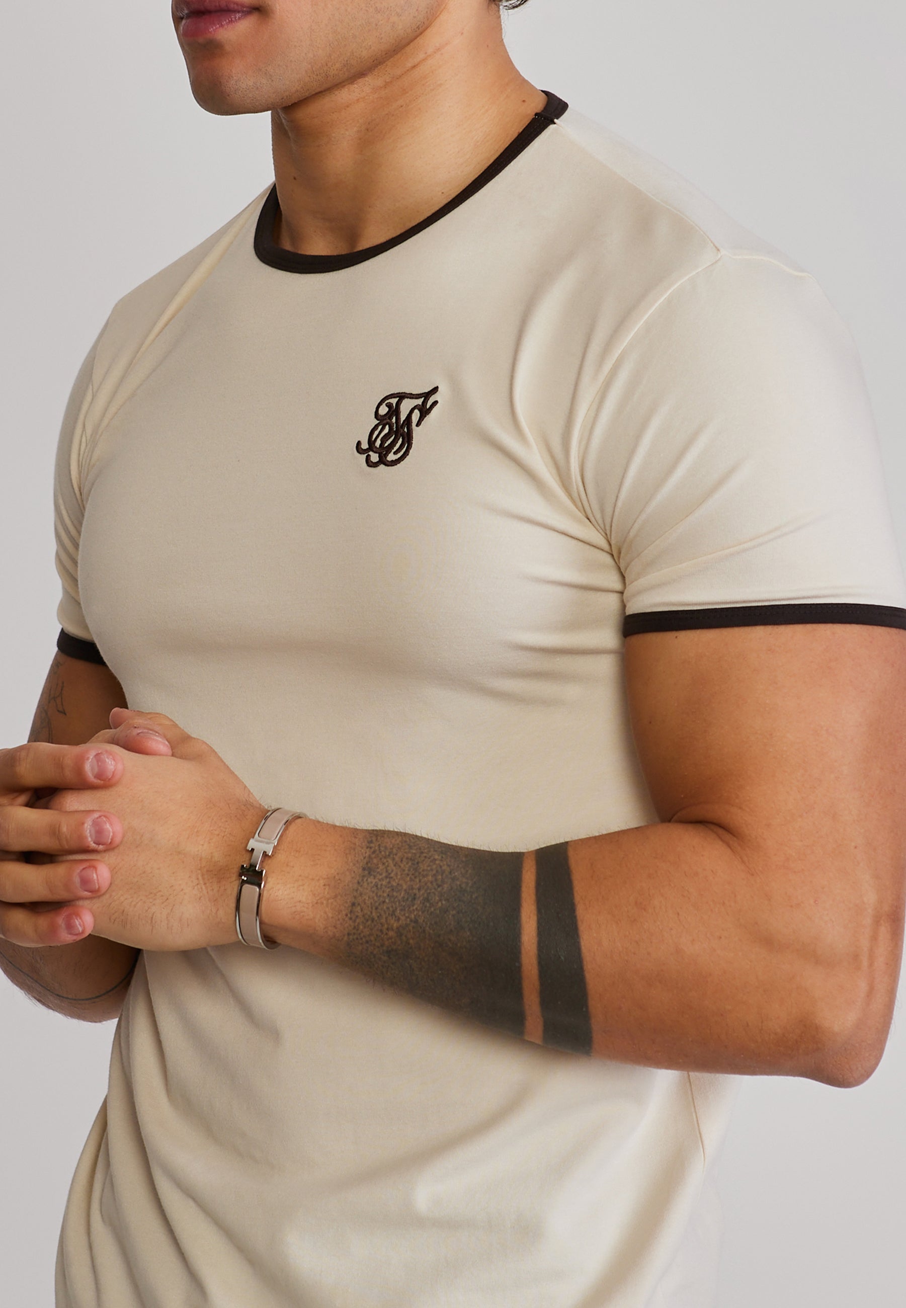 Ringer T-Shirt in Ecru-Brown T-Shirts SikSilk