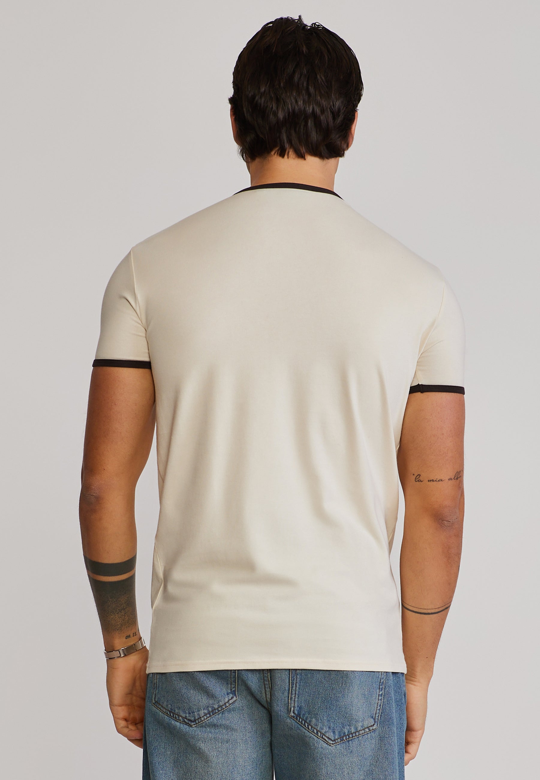 Ringer T-Shirt in Ecru-Brown T-Shirts SikSilk