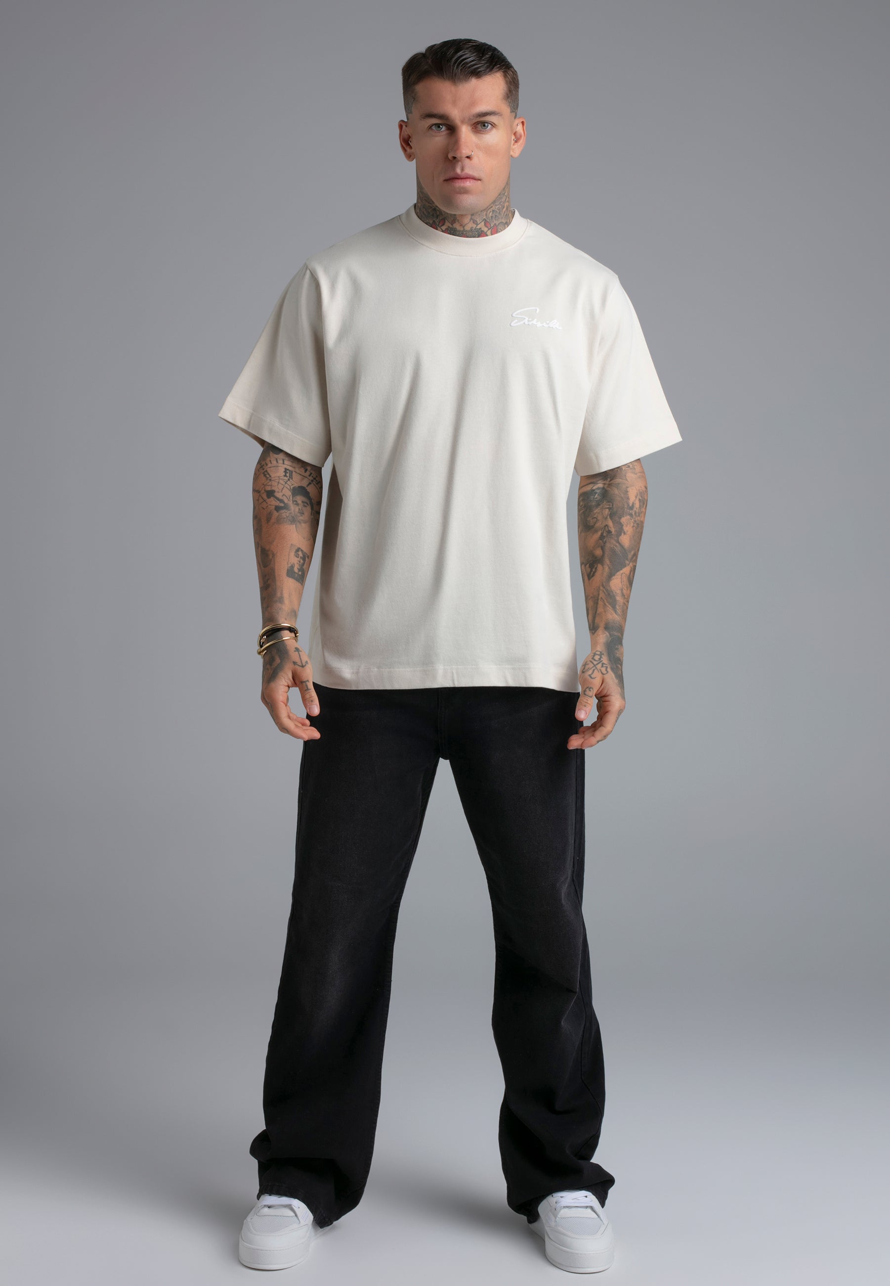 Script T-Shirt in Ecru T-Shirts SikSilk