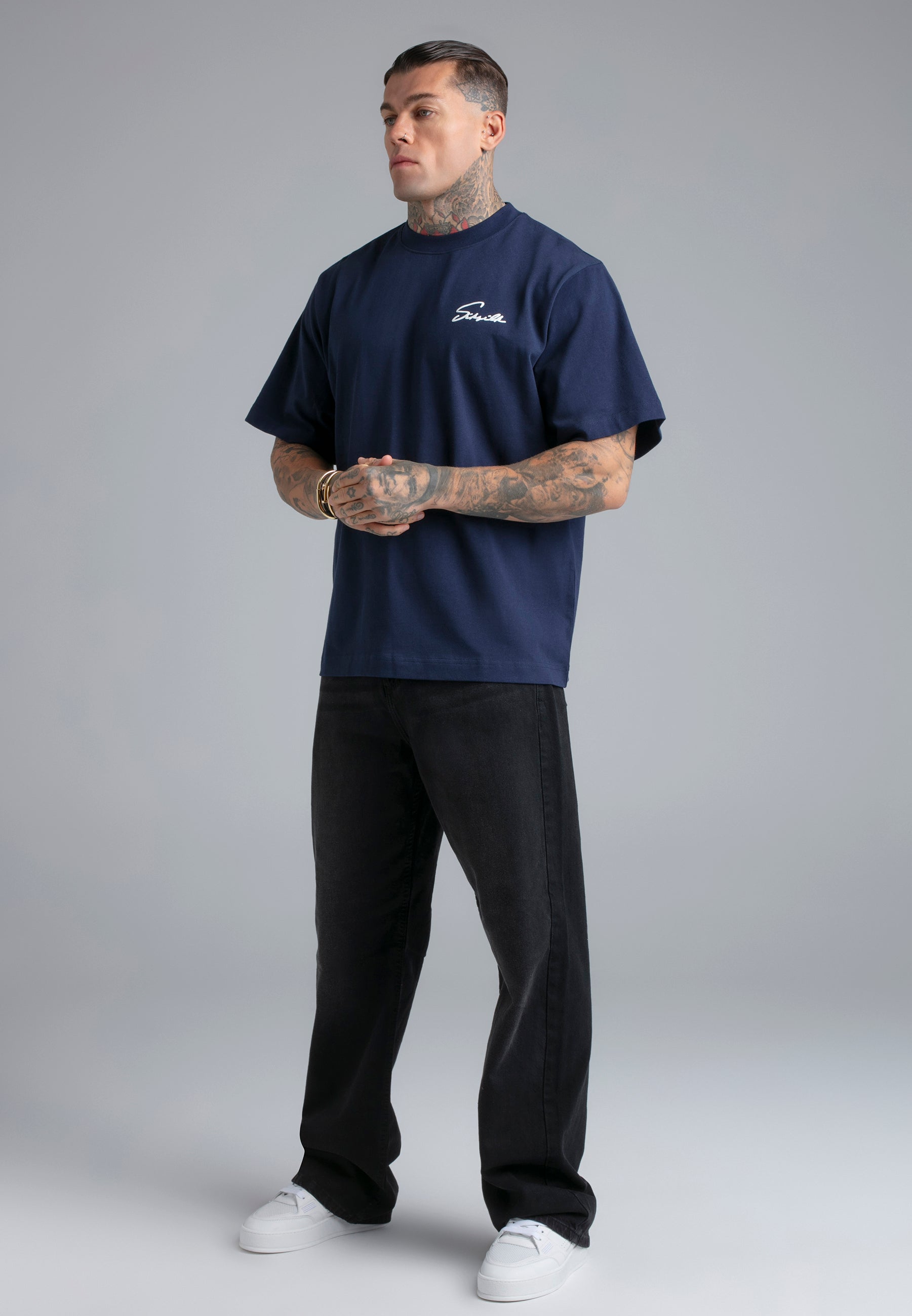 Script T-Shirt in Navy T-Shirts SikSilk