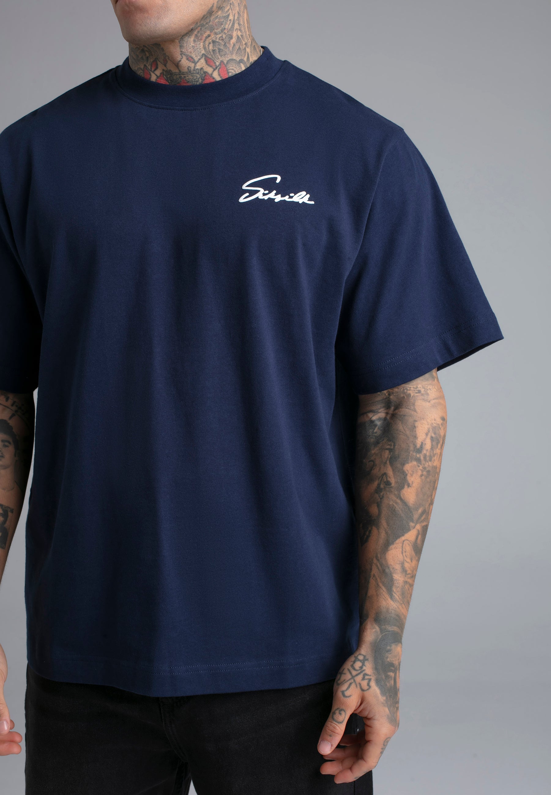 Script T-Shirt in Navy T-Shirts SikSilk
