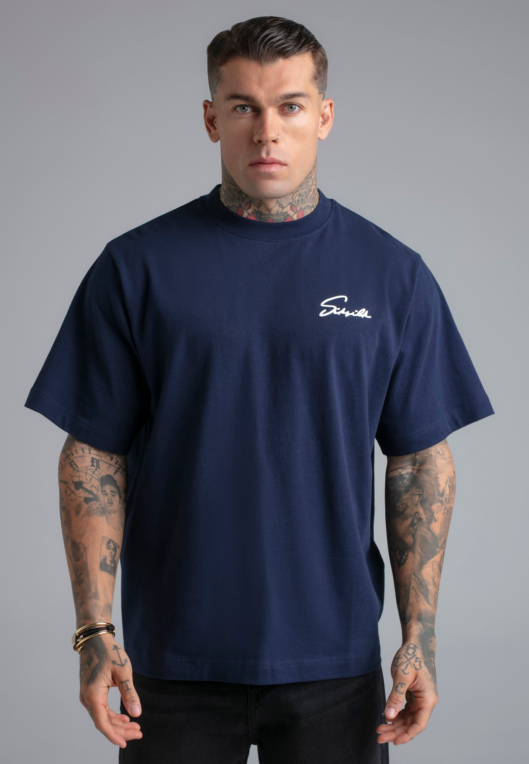 Script T-Shirt in Navy T-Shirts SikSilk