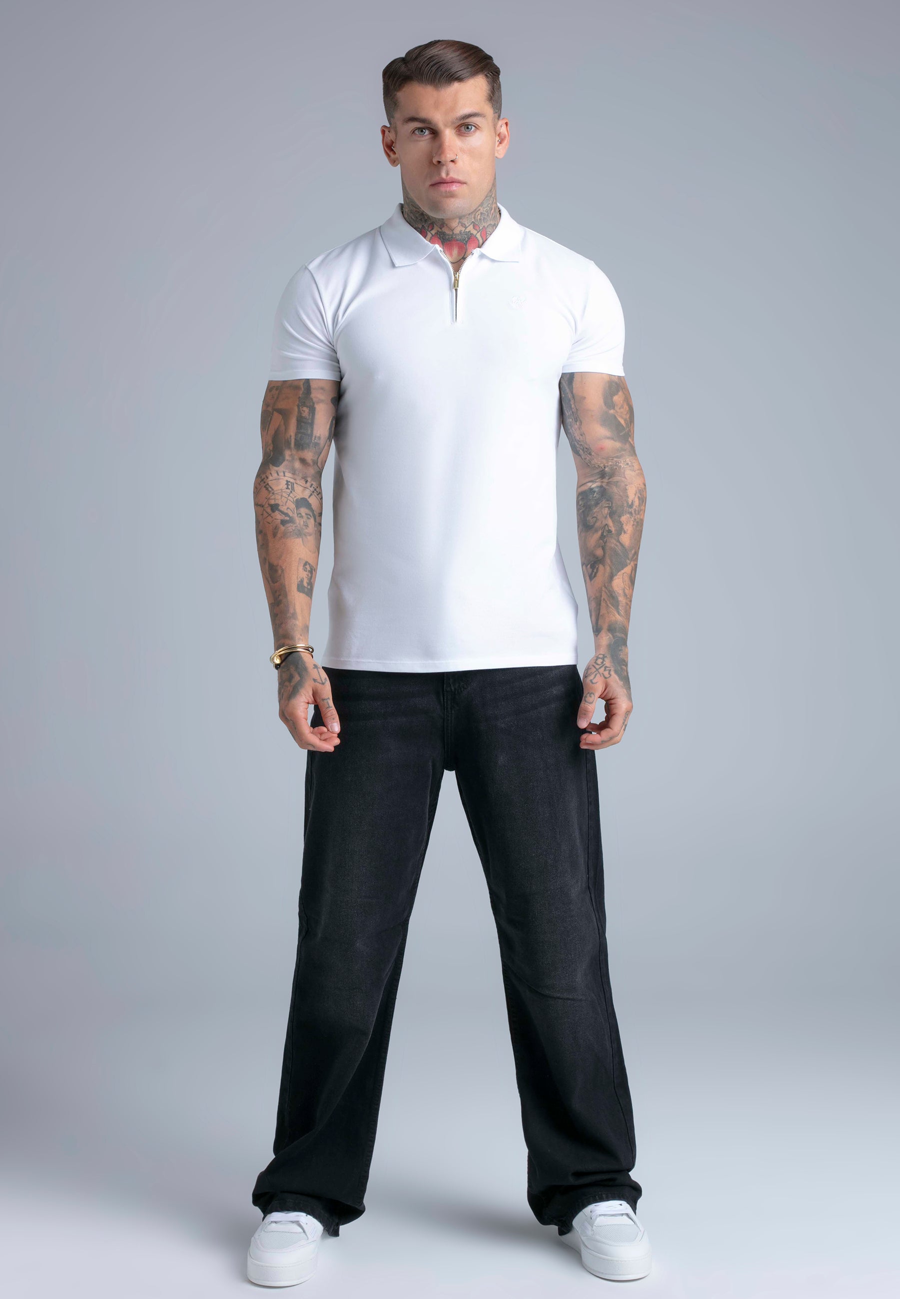 T-shirt polo Zip en blanc T-shirts SikSilk