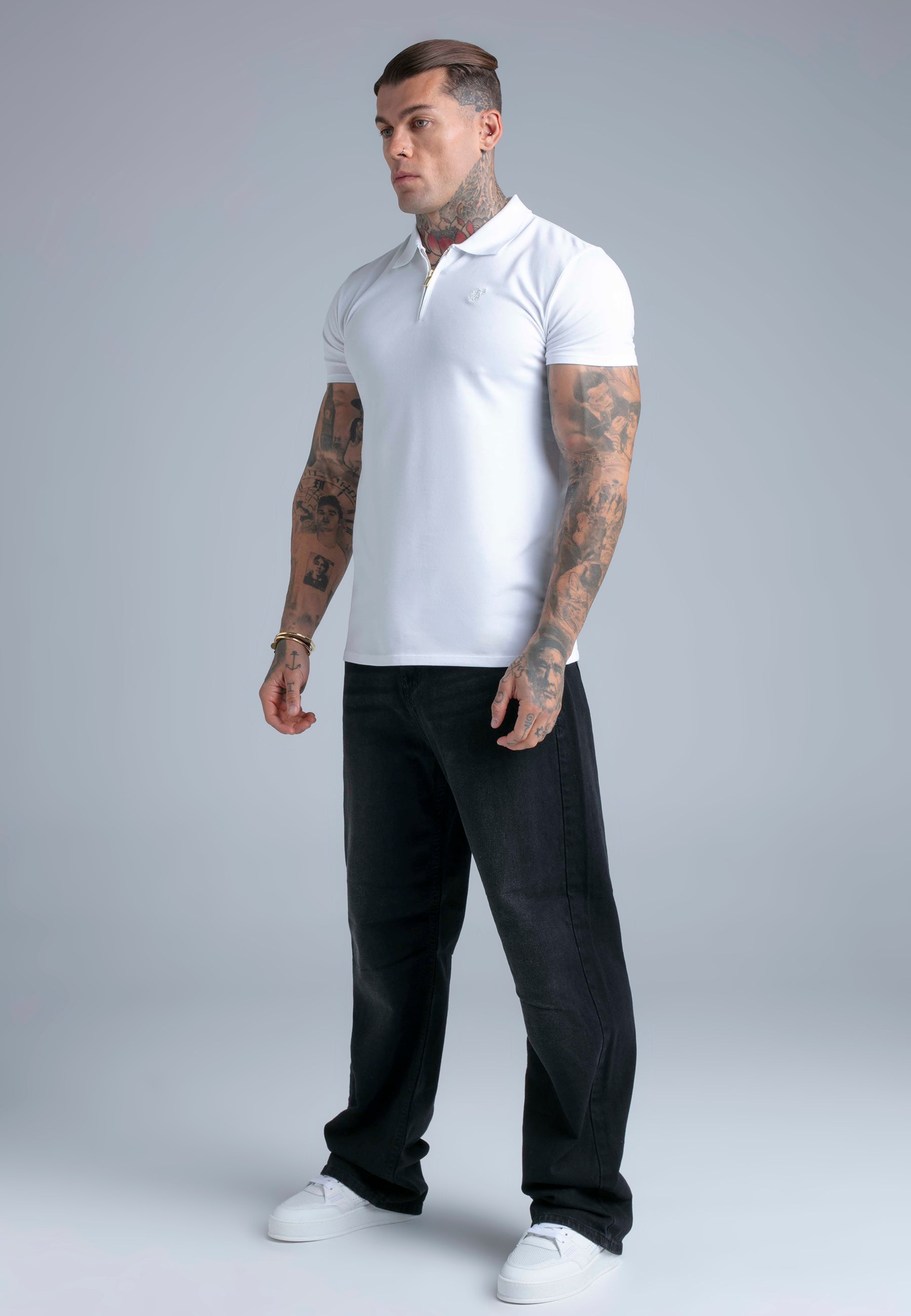 T-shirt polo Zip en blanc T-shirts SikSilk