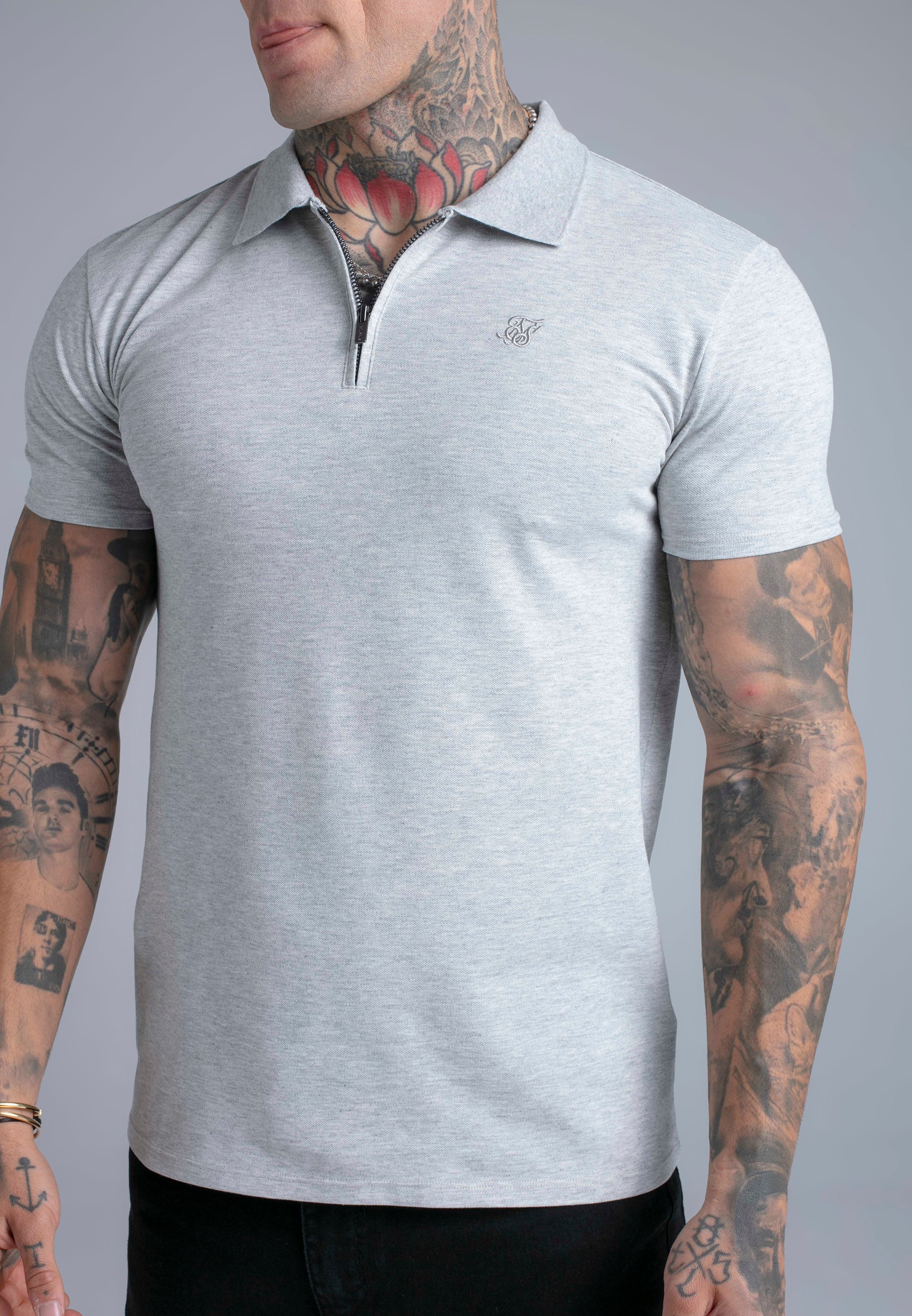 T-shirt polo zippé gris chiné T-shirts SikSilk