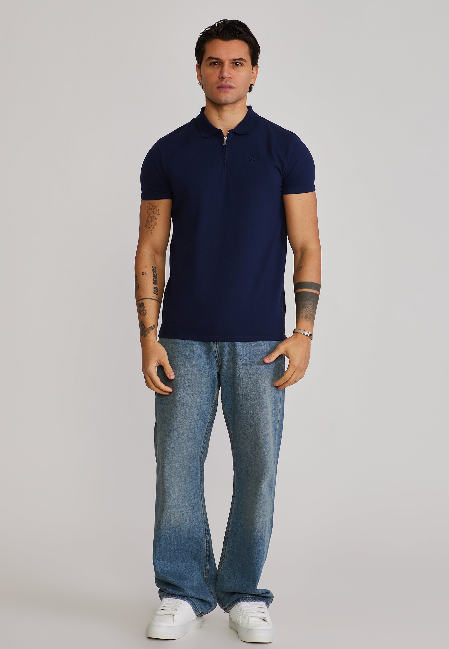 Zip Polo T-Shirt in Navy T-Shirts SikSilk