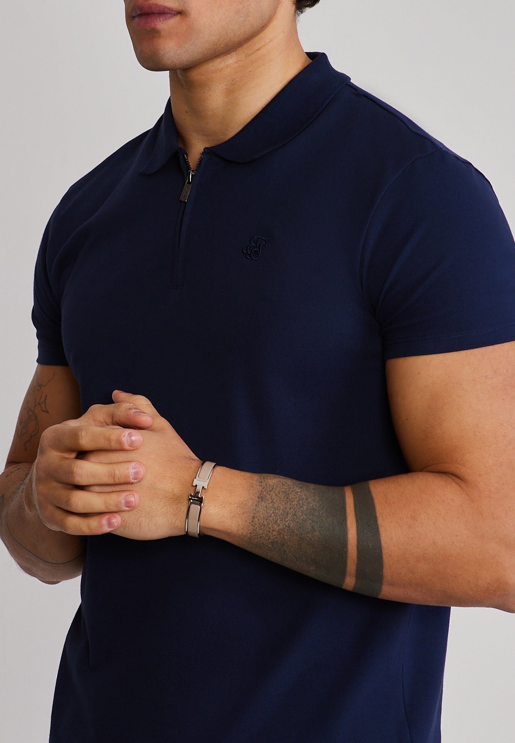 Zip Polo T-Shirt in Navy T-Shirts SikSilk