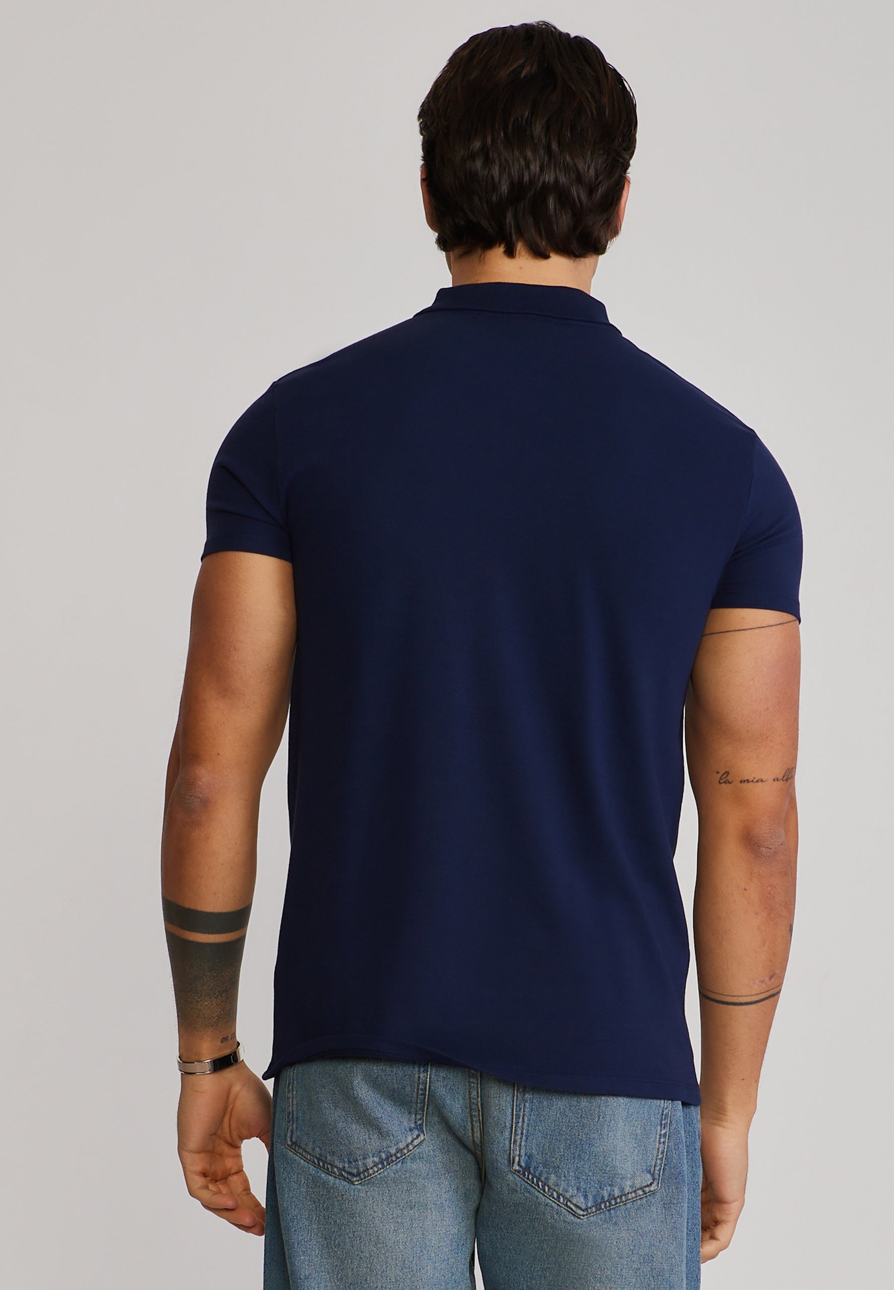 Zip Polo T-Shirt in Navy T-Shirts SikSilk