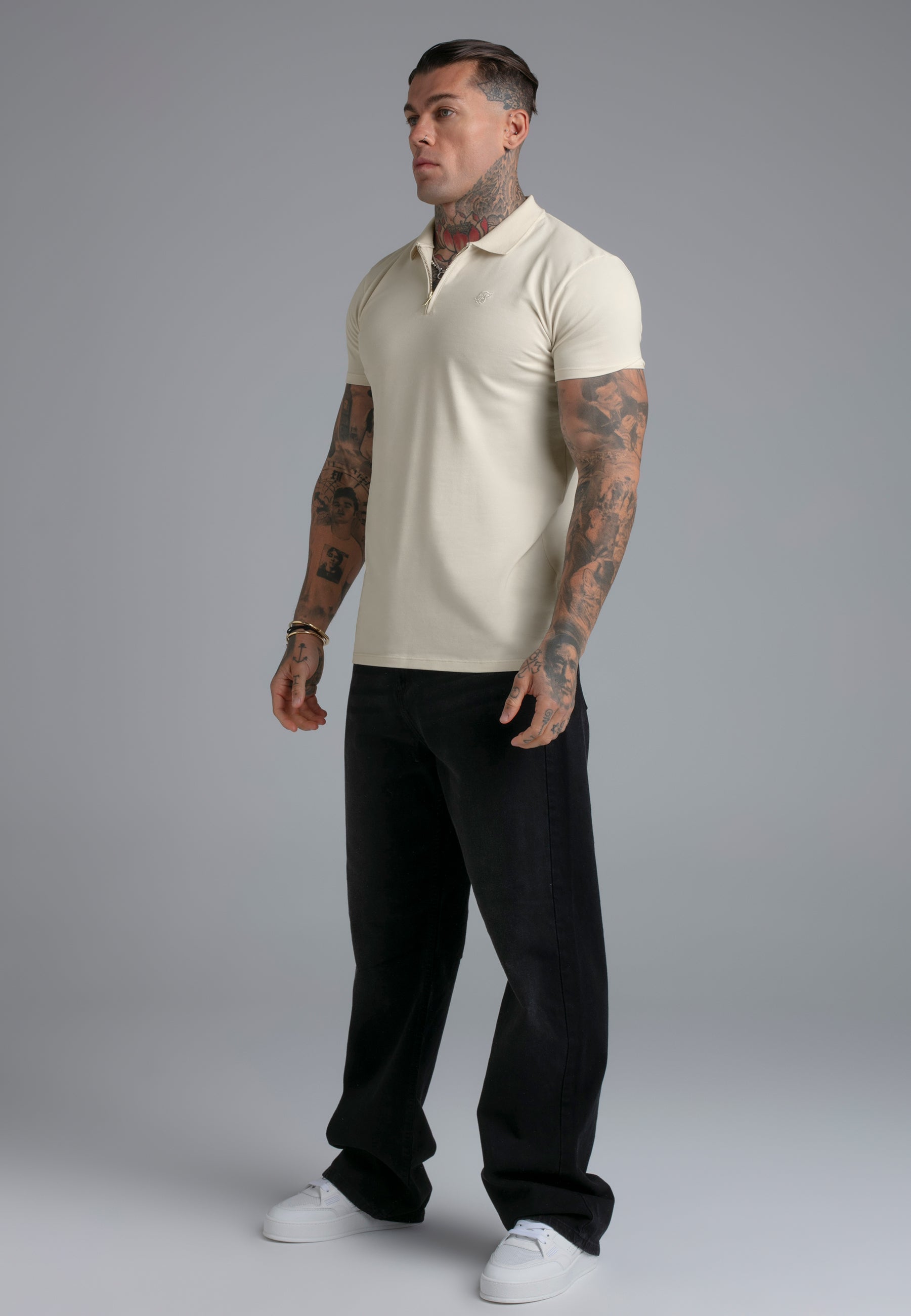 Zip Polo T-Shirt in Ecru T-Shirts SikSilk