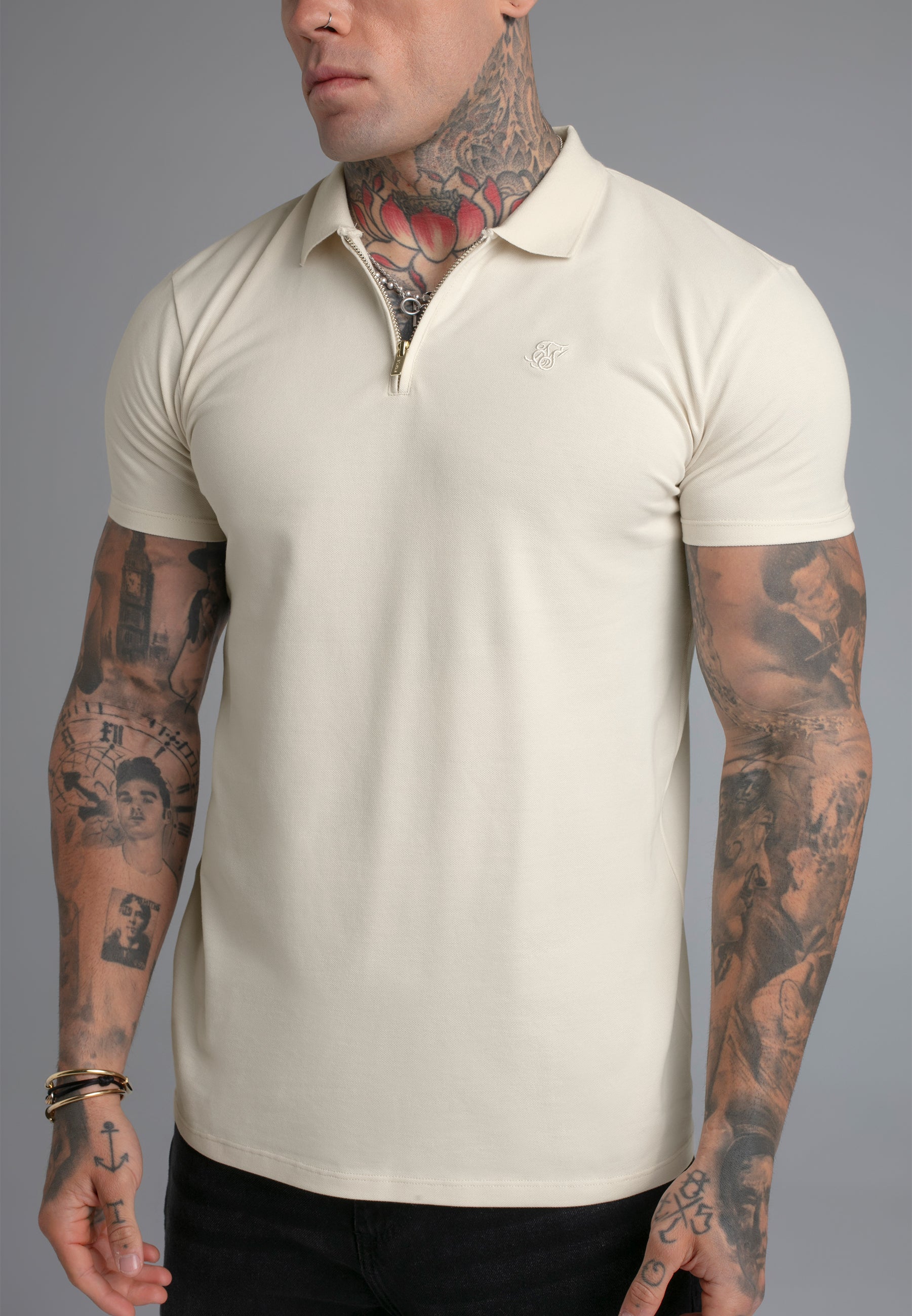 Zip Polo T-Shirt in Ecru T-Shirts SikSilk