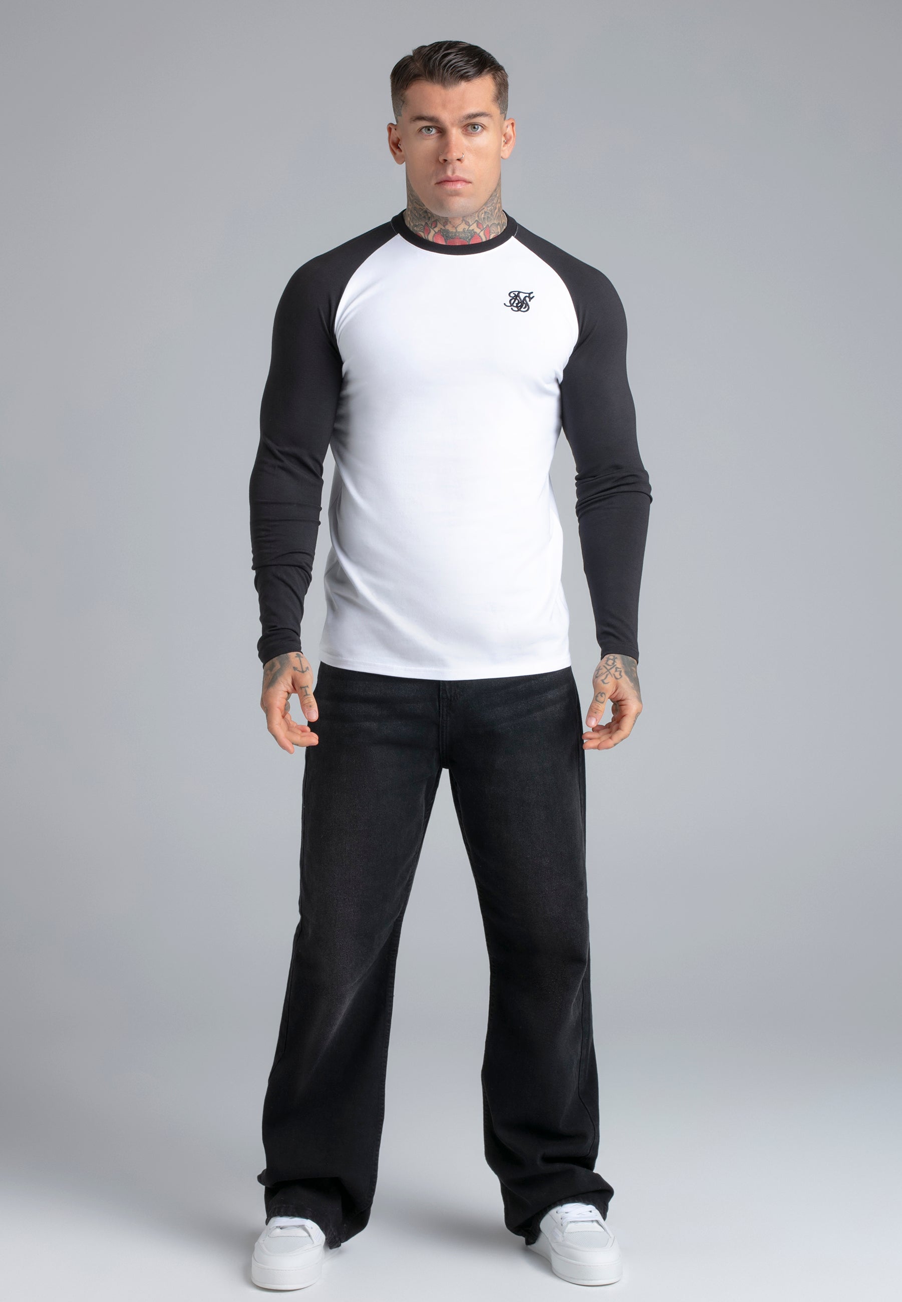LS Muscle Fit T-Shirt in White-Black T-Shirts SikSilk