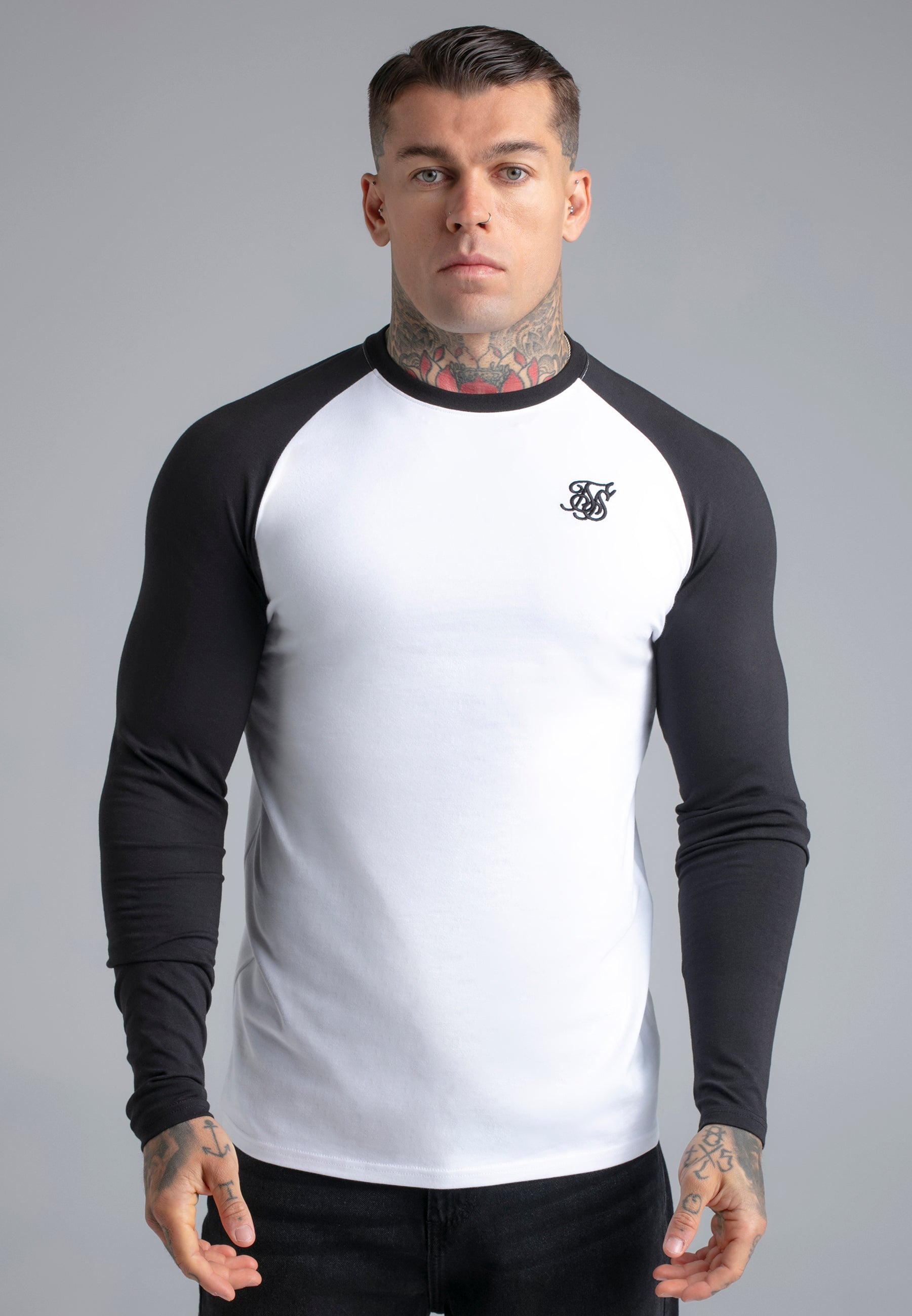 LS Muscle Fit T-Shirt in White-Black T-Shirts SikSilk