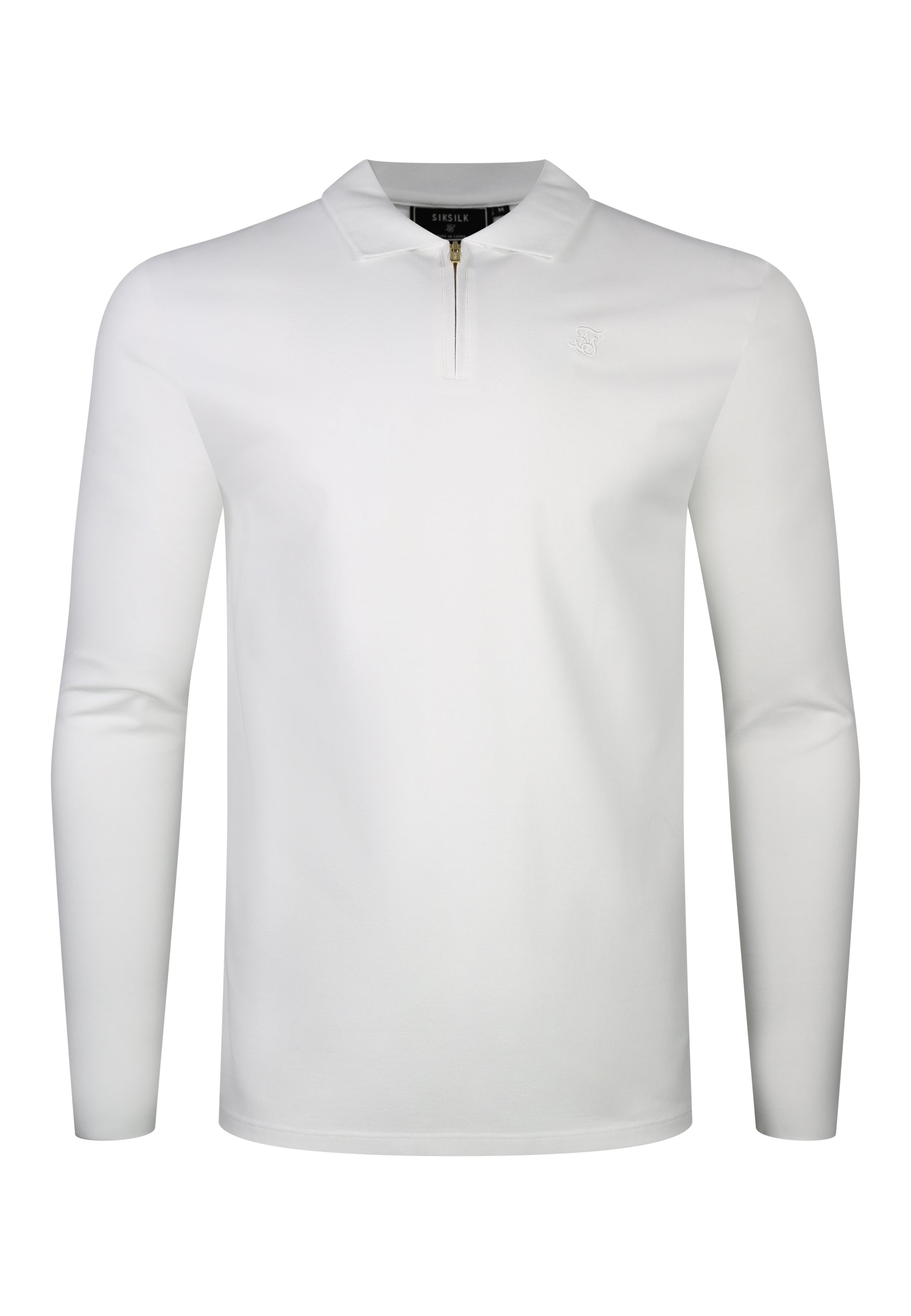 Longsleeved Zip Polo T-Shirt in White T-Shirts SikSilk