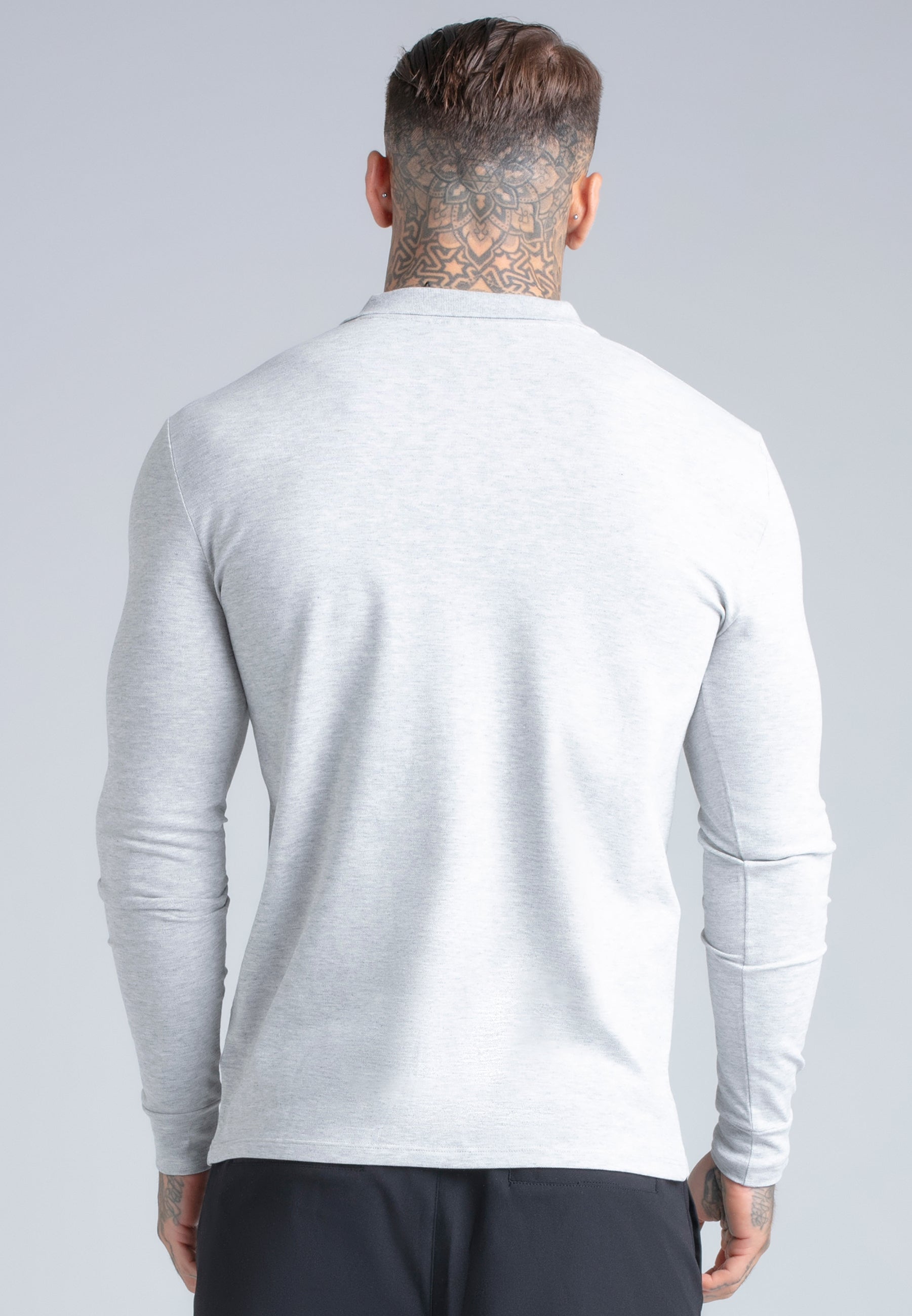 Longsleeved Zip Polo T-Shirt in Grey Marl T-Shirts SikSilk