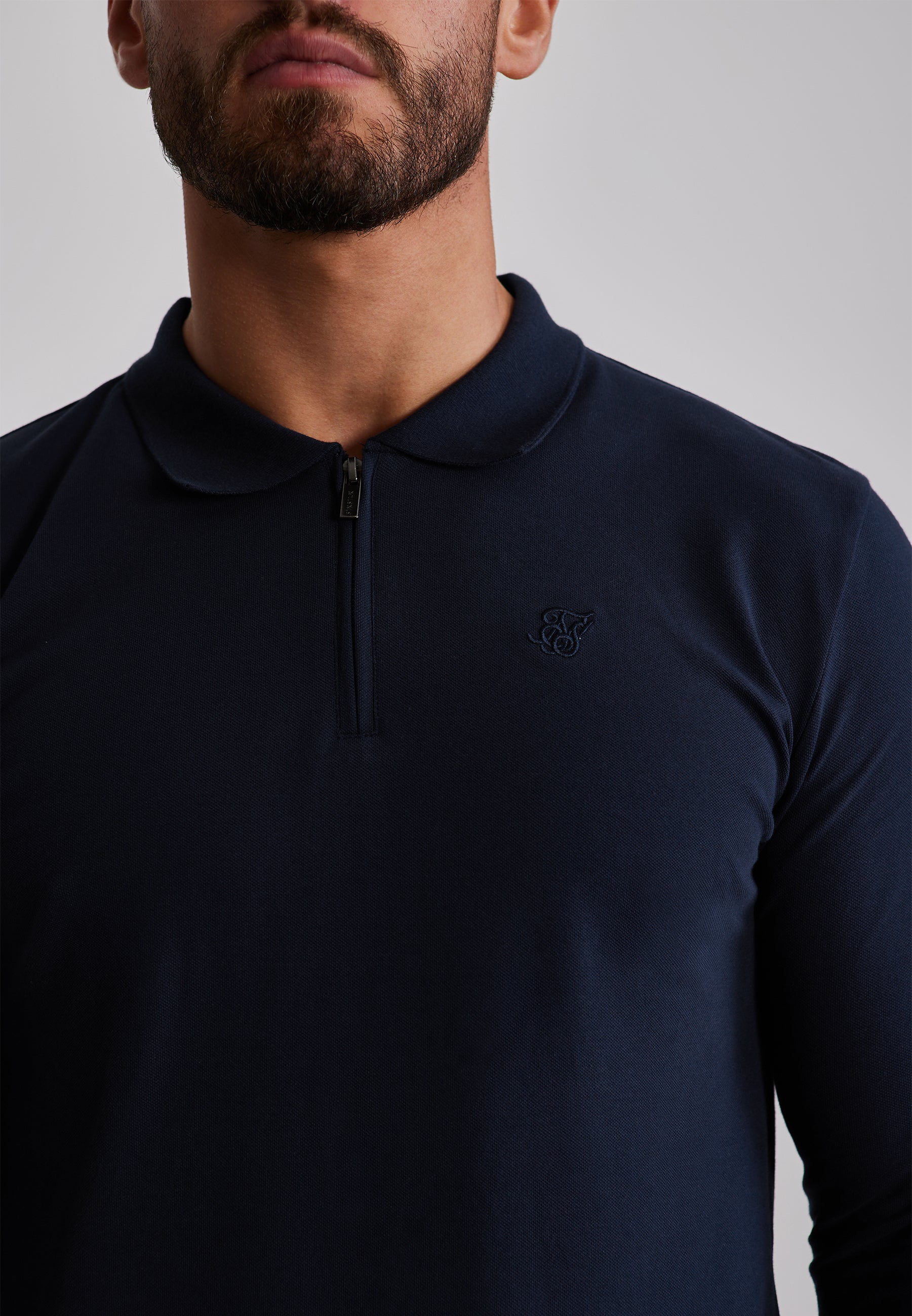 Langarmpolo Zip Polo in Navy T-Shirts SikSilk