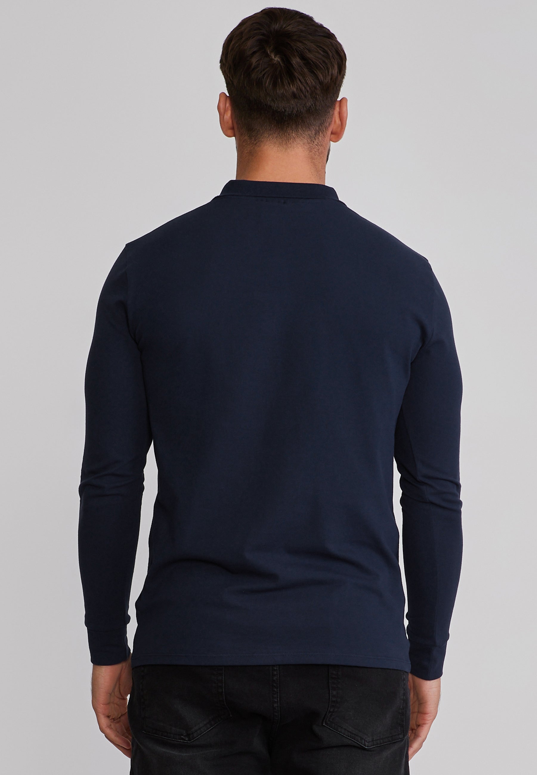 Langarmpolo Zip Polo in Navy T-Shirts SikSilk