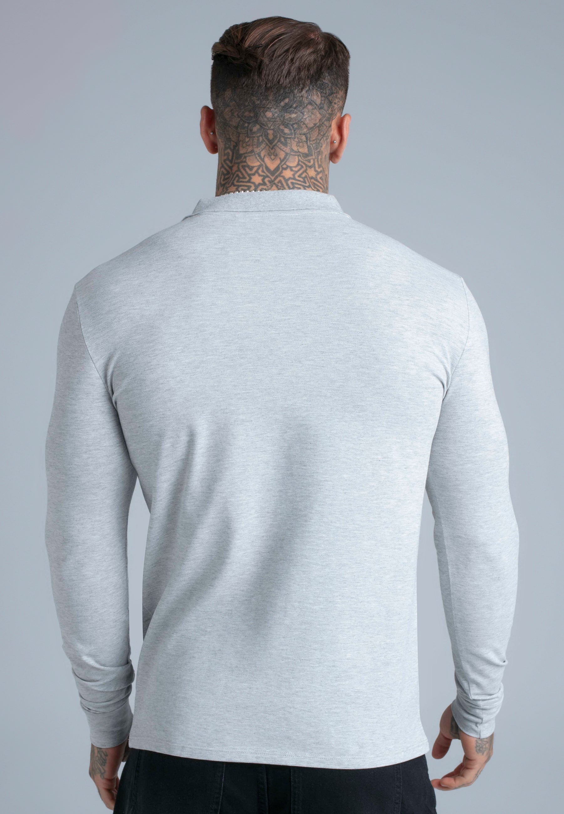 Langarmpolo Button in Grey Marl T-Shirts SikSilk