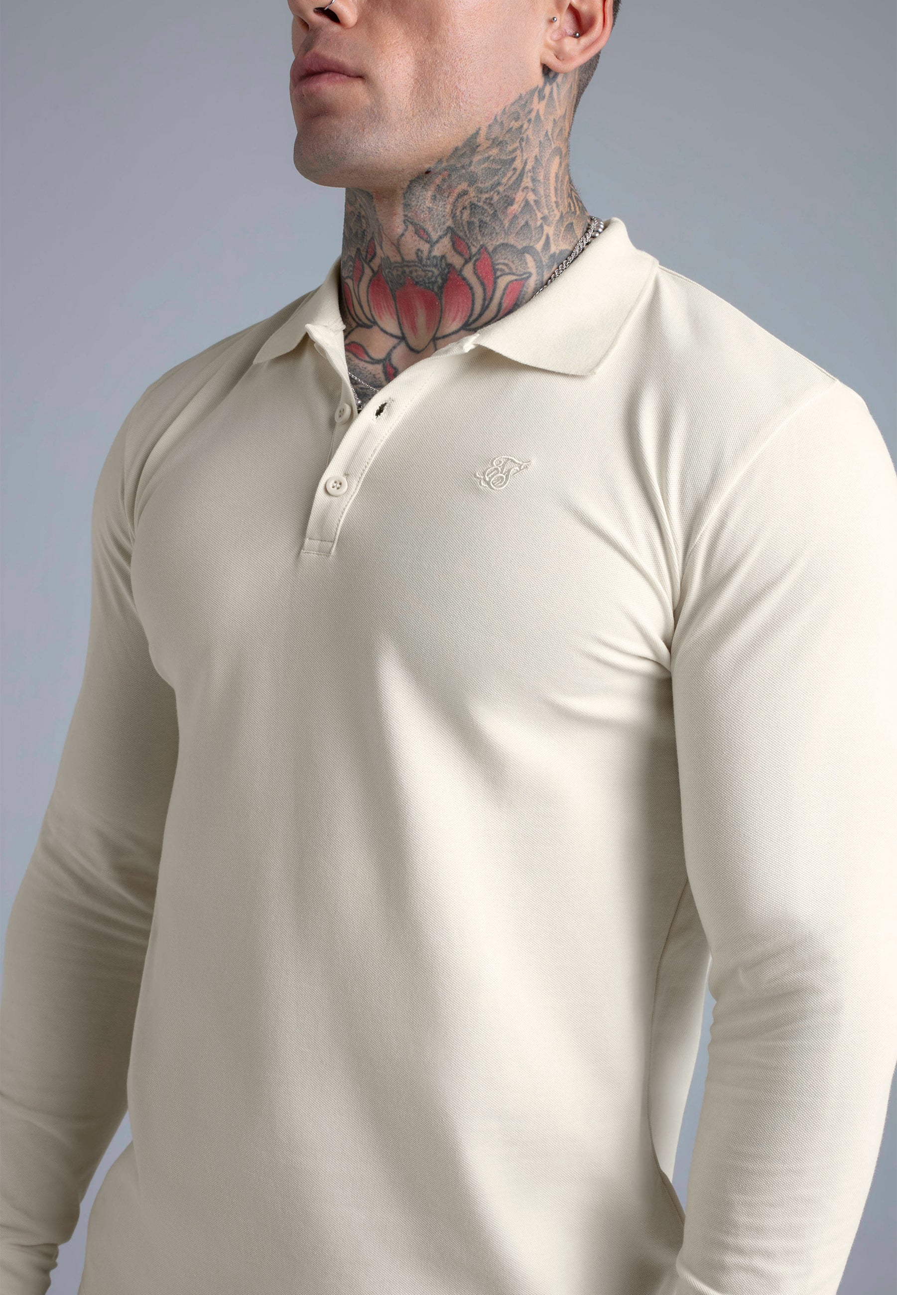 Longlseeved Button Polo in Ecru T-Shirts SikSilk