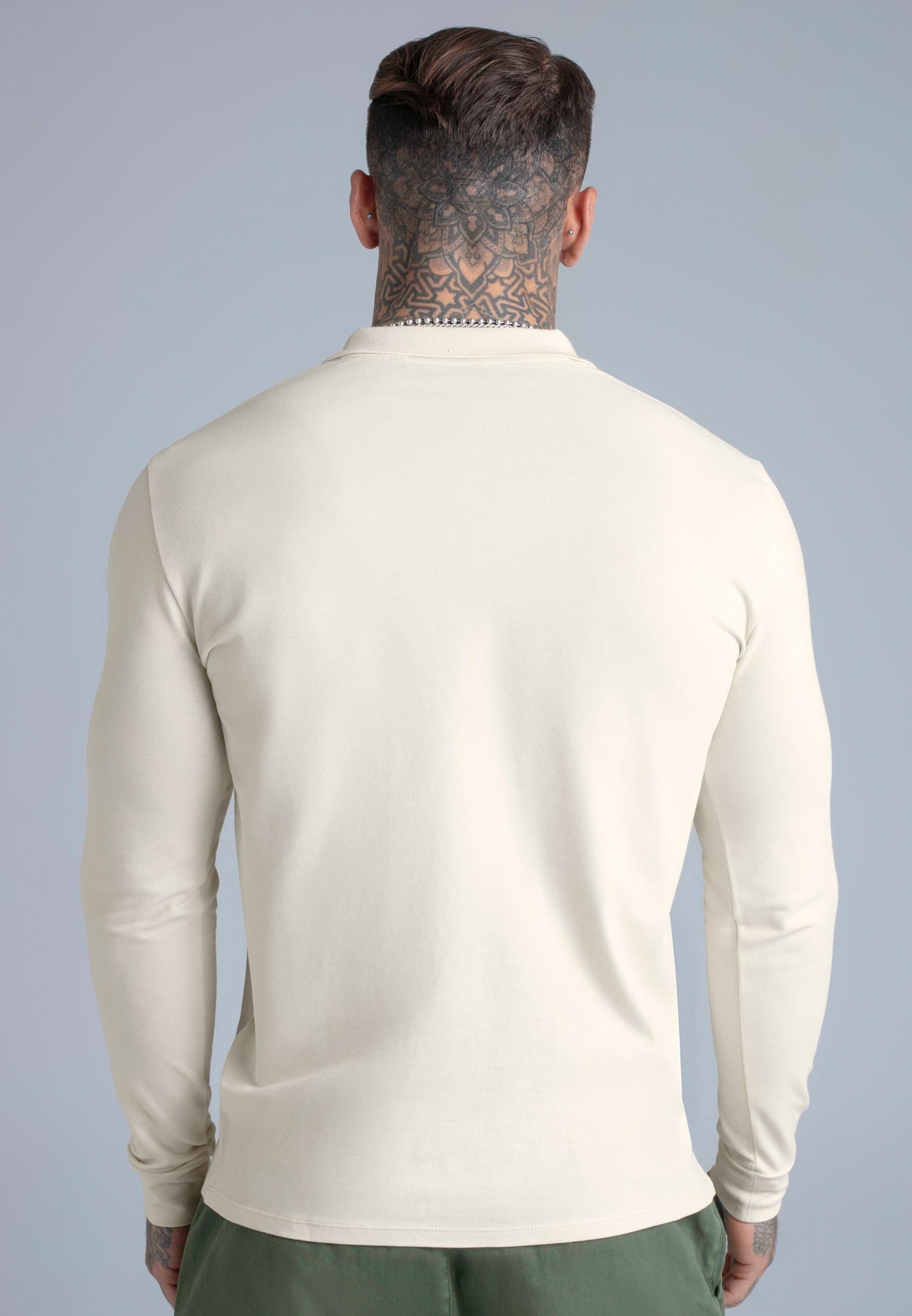 Longlseeved Button Polo in Ecru T-Shirts SikSilk