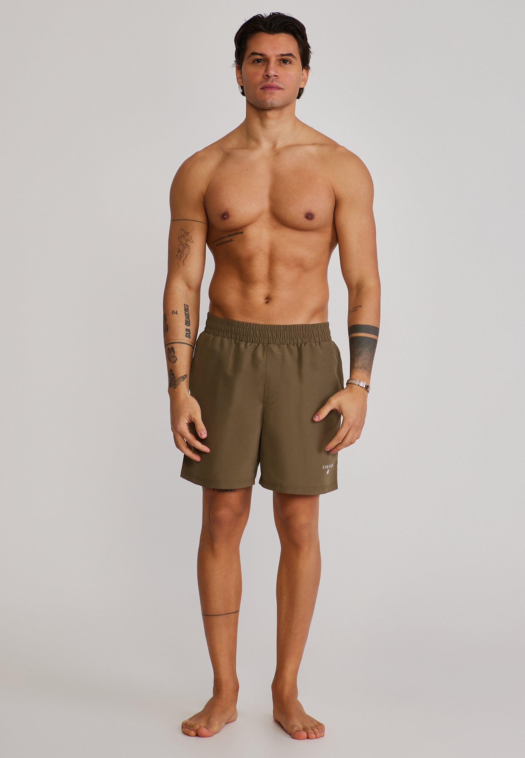 Swim Shorts in Khaki Green Badehosen SikSilk