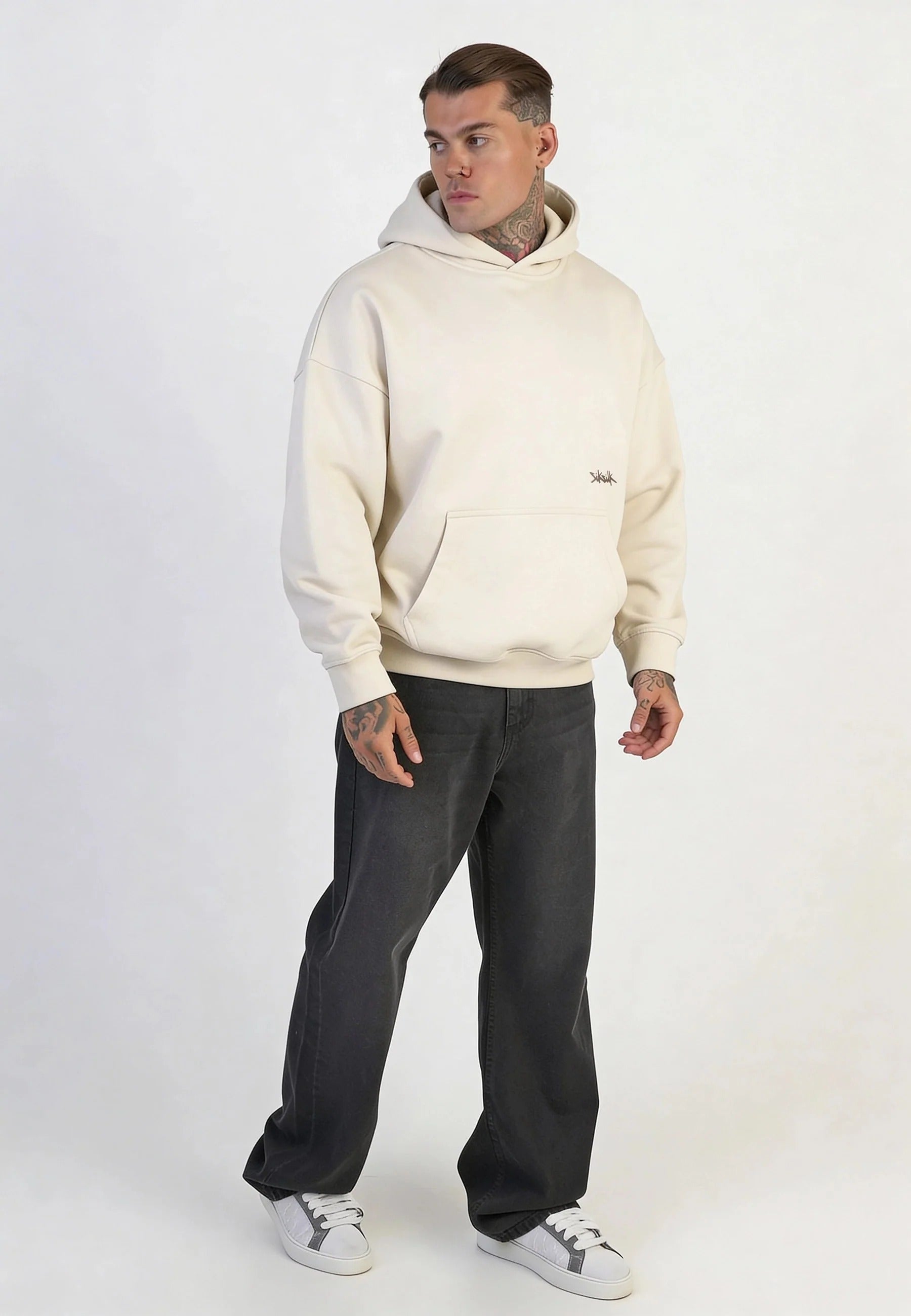 Graphic Hoodie in Ecru Kapuzenpullover SikSilk