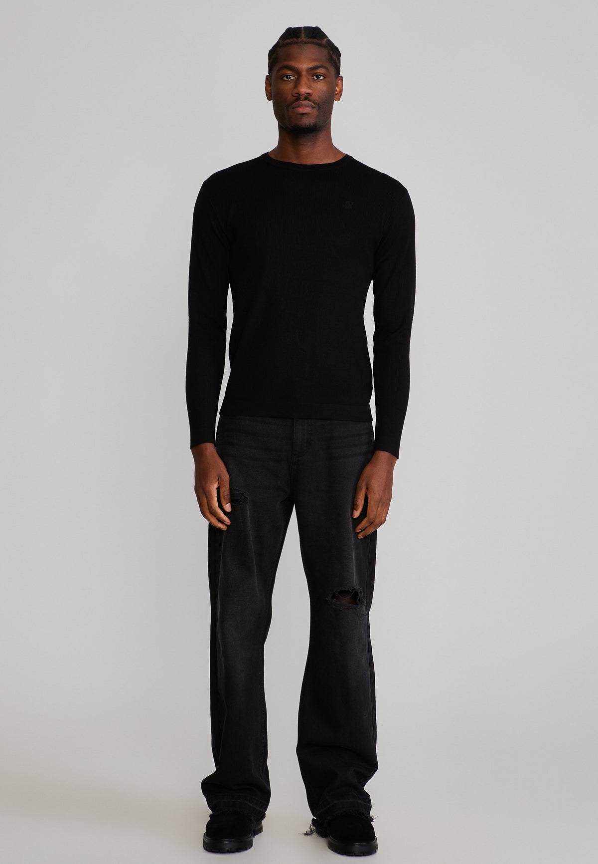 Langarmshirt Knitted in Black T-Shirts SikSilk