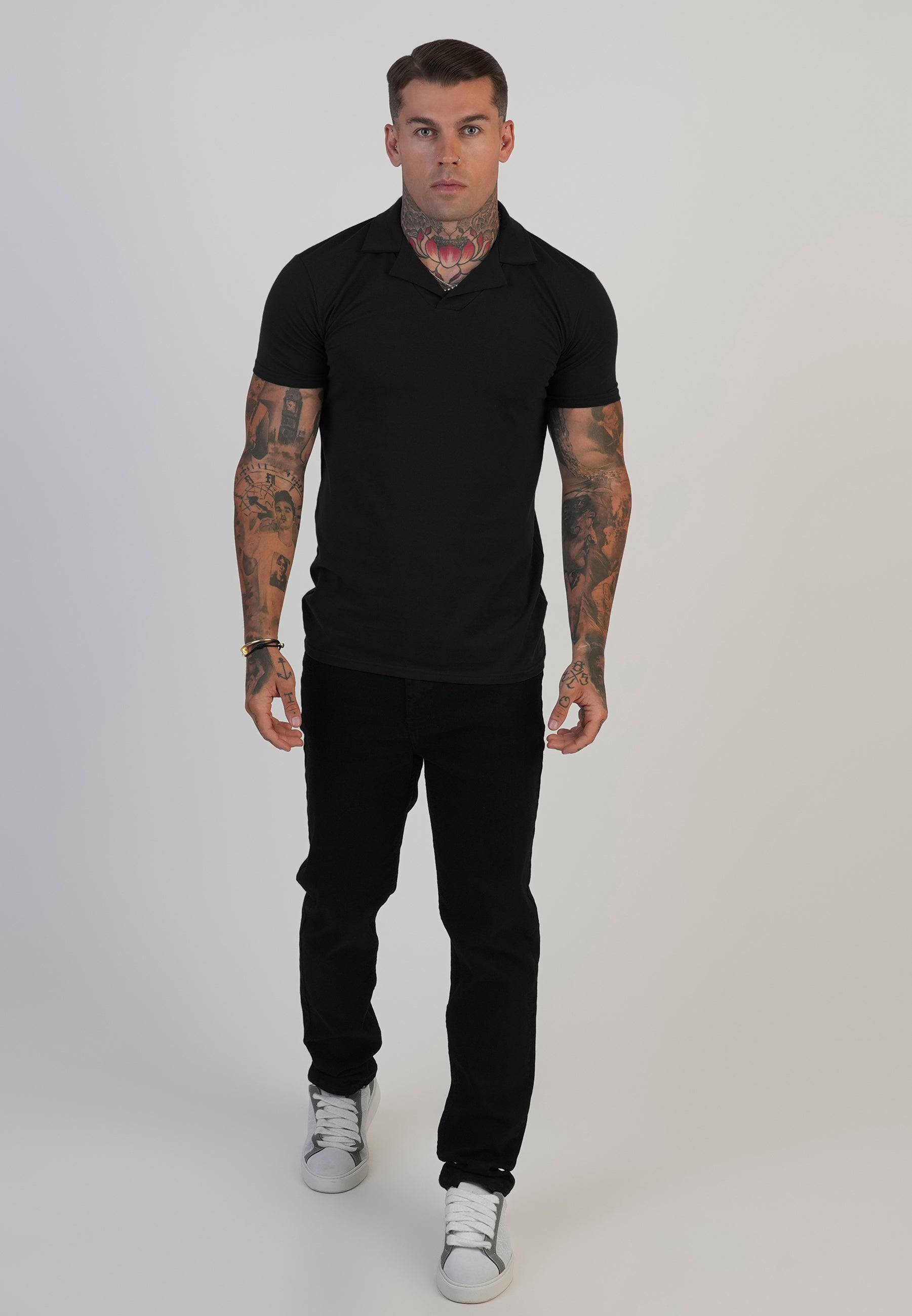 Revere Polo in Black T-Shirts SikSilk