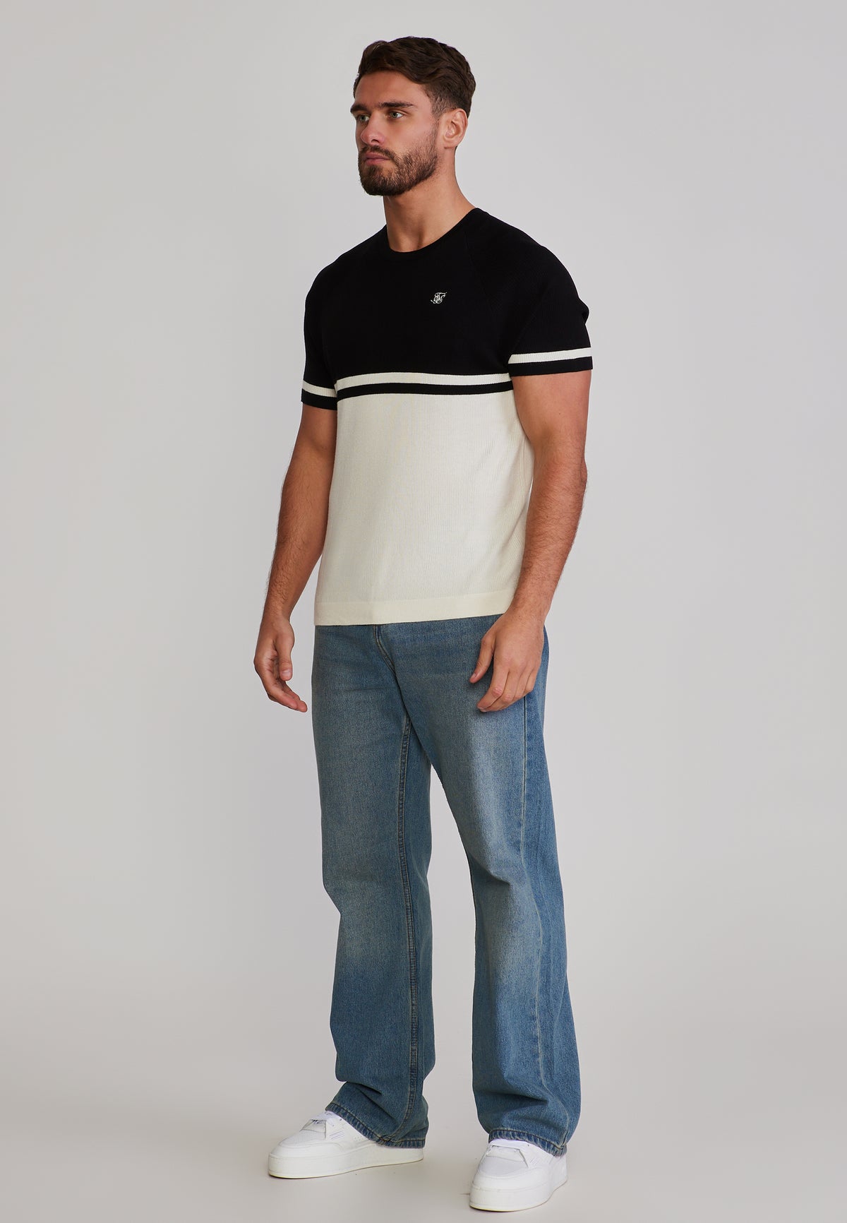 T-Shirt Knitted in Black/Ecru T-Shirts SikSilk