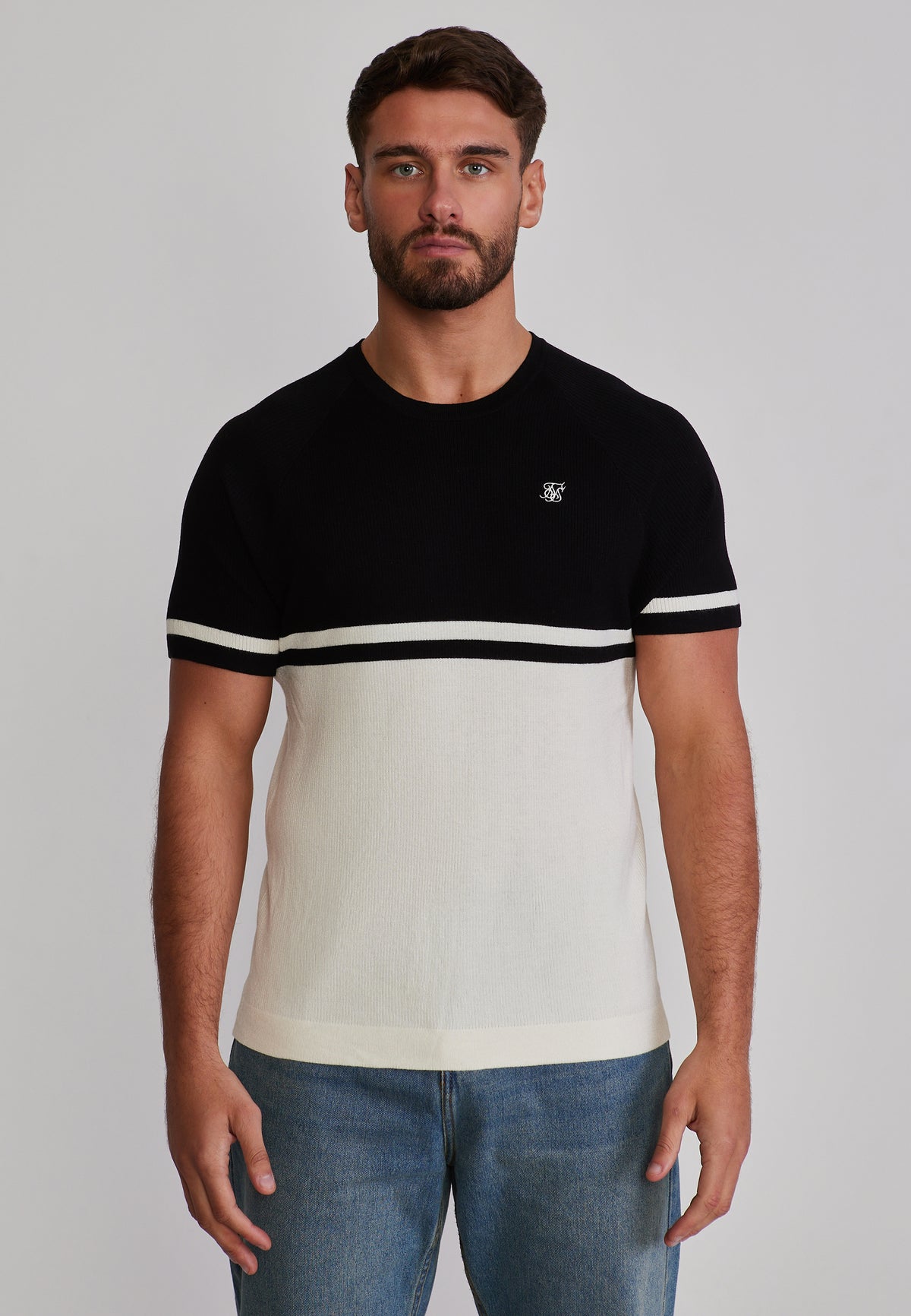 T-Shirt Knitted in Black/Ecru T-Shirts SikSilk