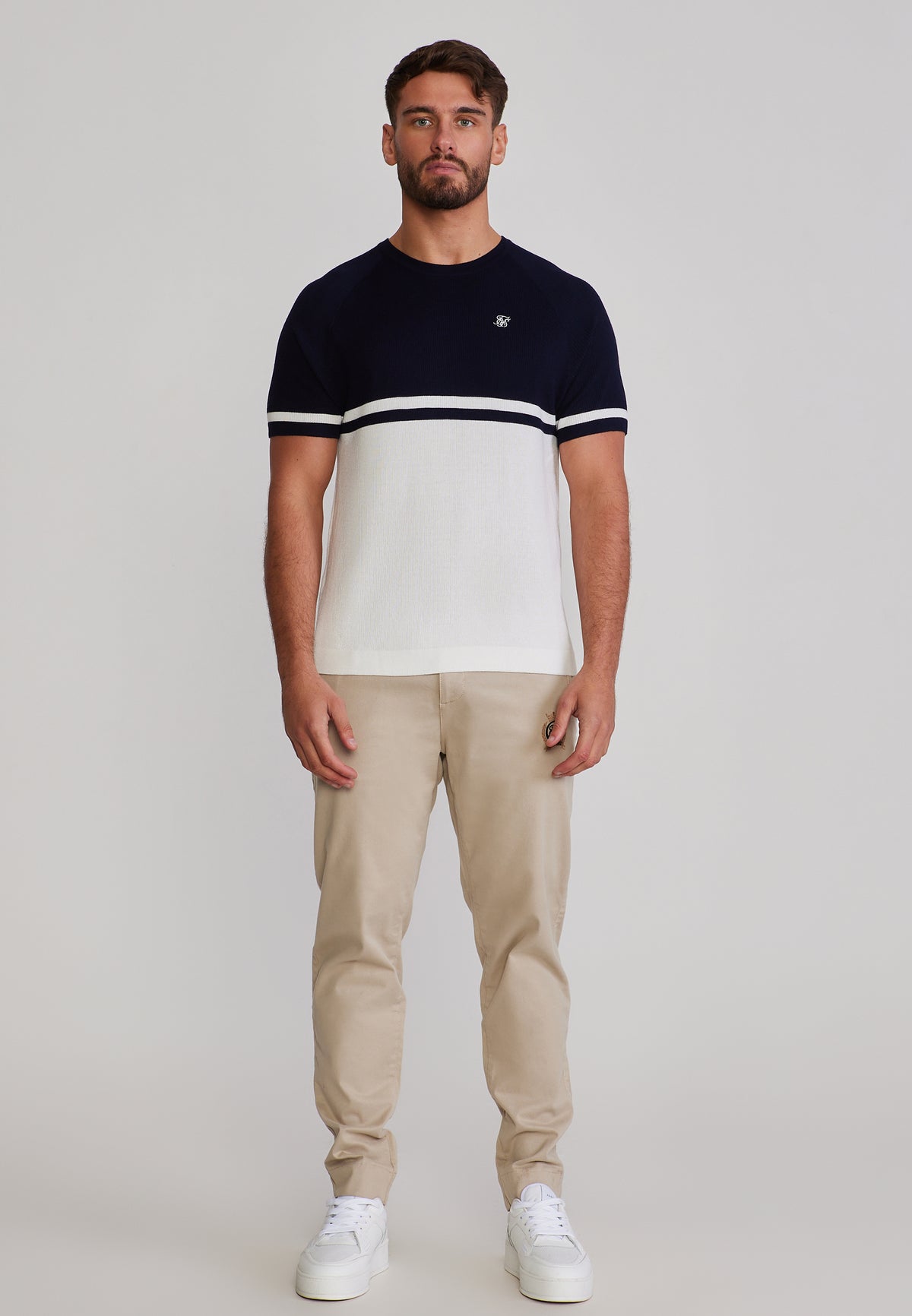 T-Shirt Knitted in Navy/White T-Shirts SikSilk