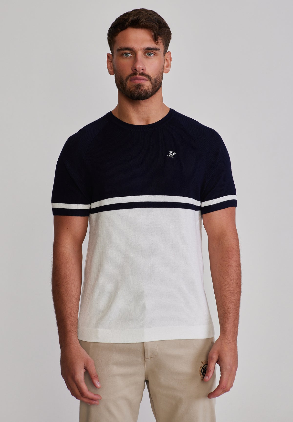 T-Shirt Knitted in Navy/White T-Shirts SikSilk